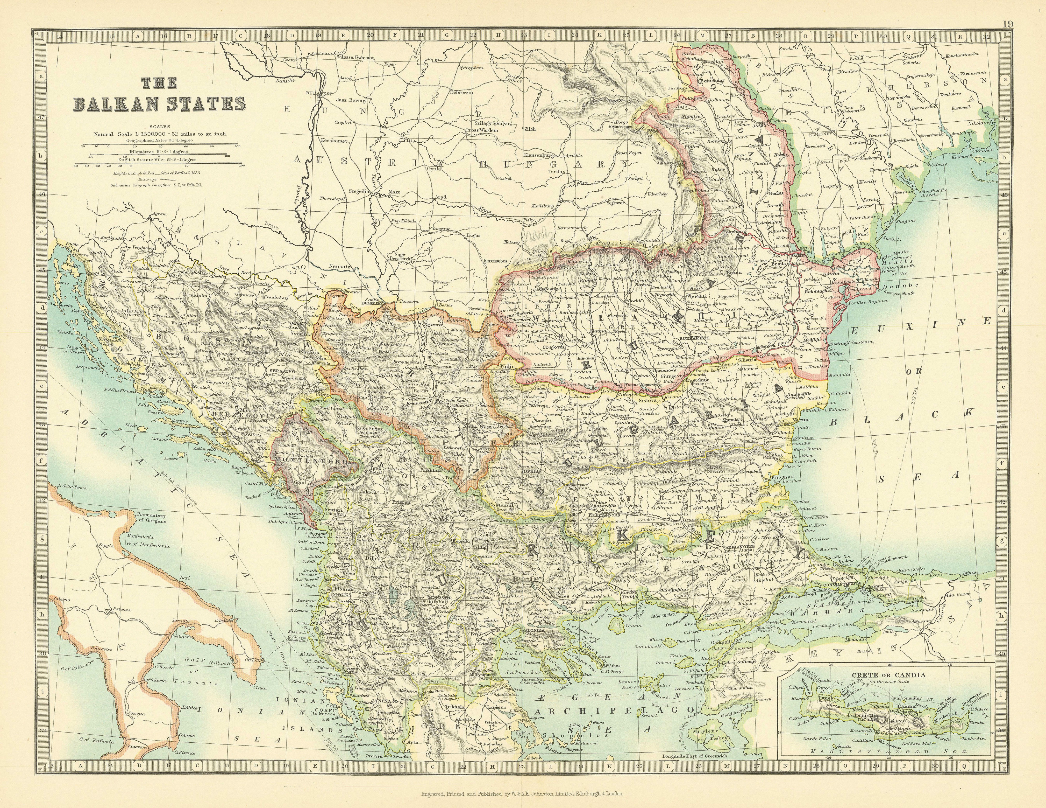 Associate Product BALKAN STATES. Eastern Roumelia. Turkish Crete. Bulgaria. JOHNSTON 1911 map
