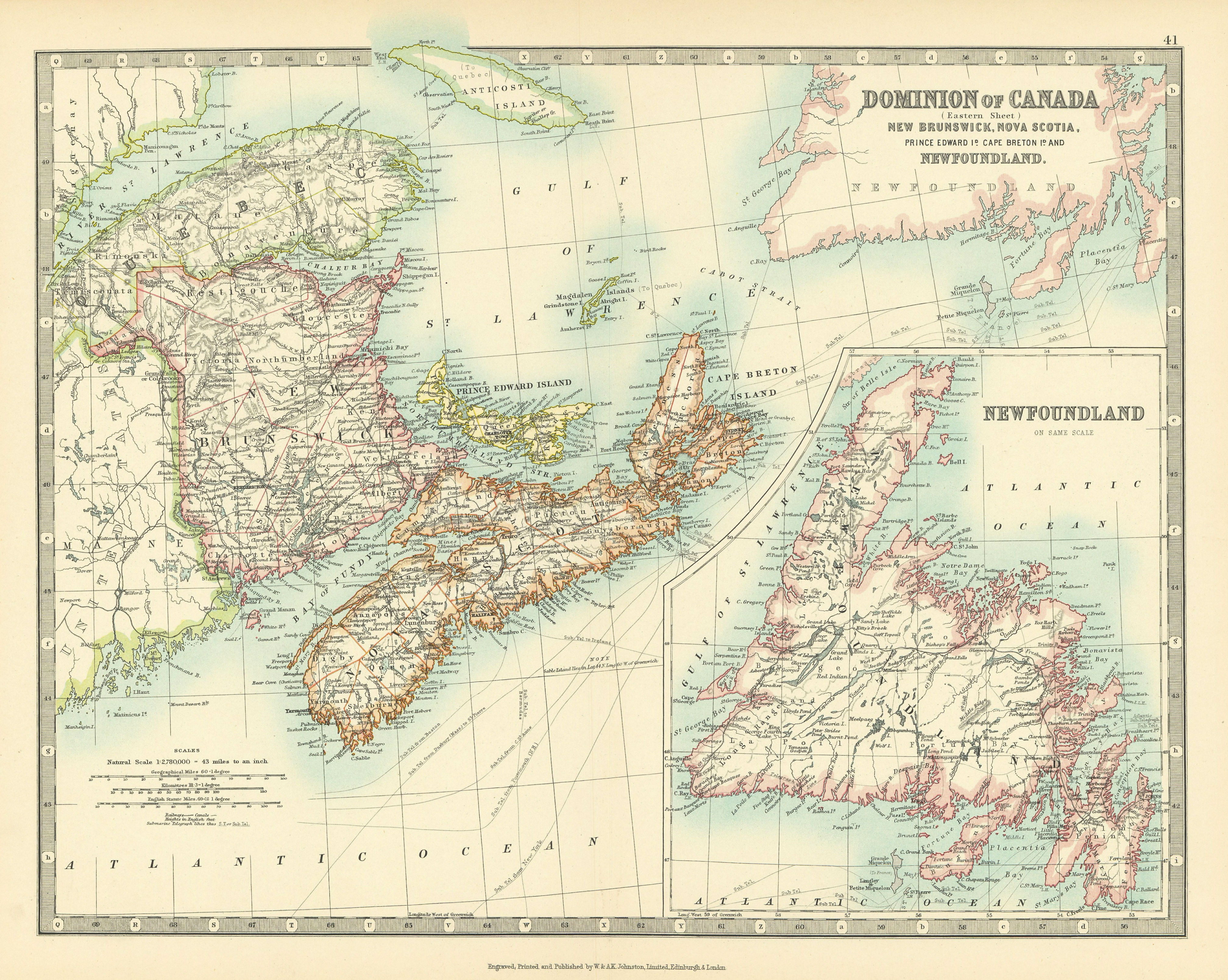 Associate Product CANADA MARITIMES Newfoundland Nova Scotia Prince New Brunswick JOHNSTON 1911 map