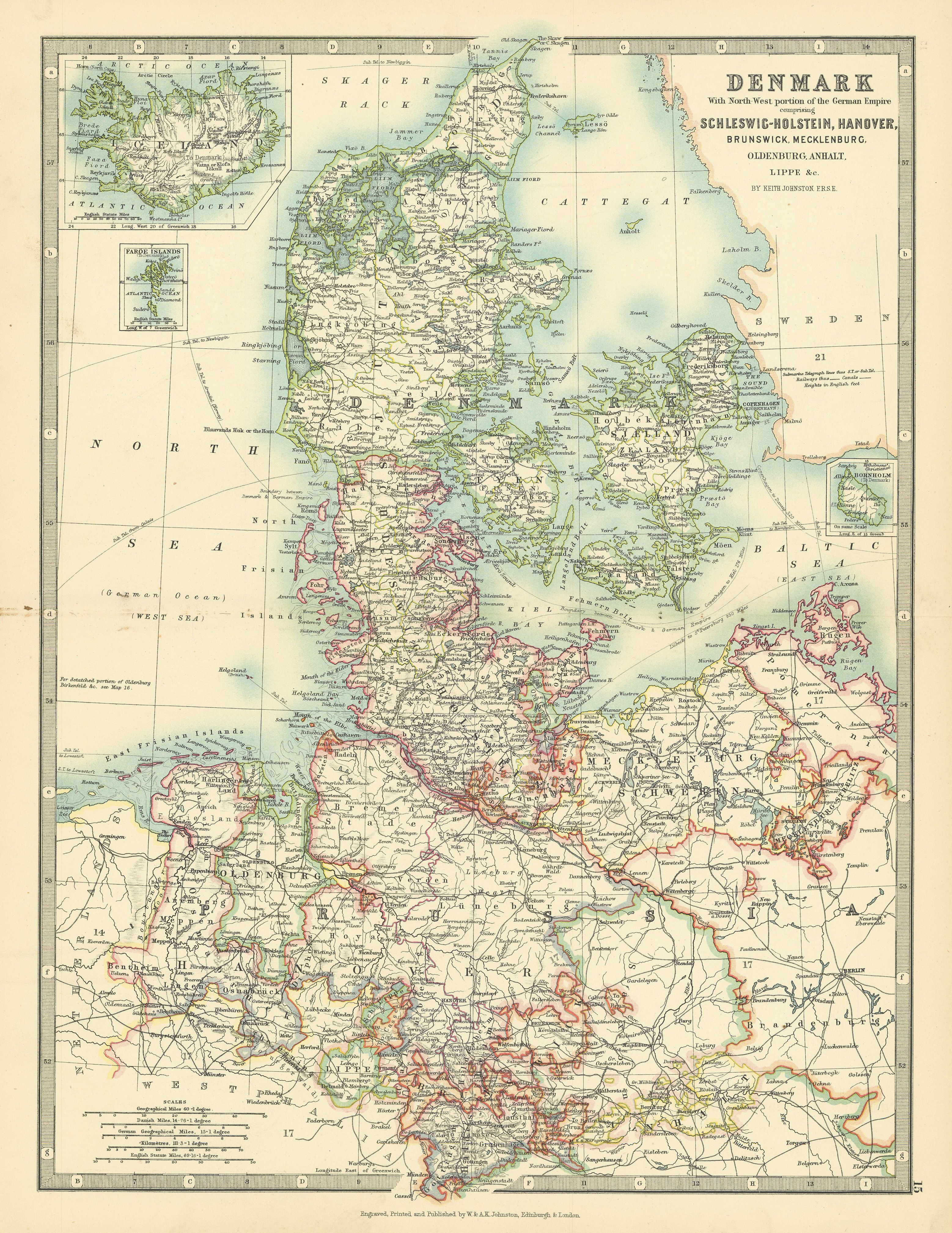 Associate Product DENMARK/NORTHERN GERMANY Schleswig-Holstein Hanover Brunswick JOHNSTON 1897 map