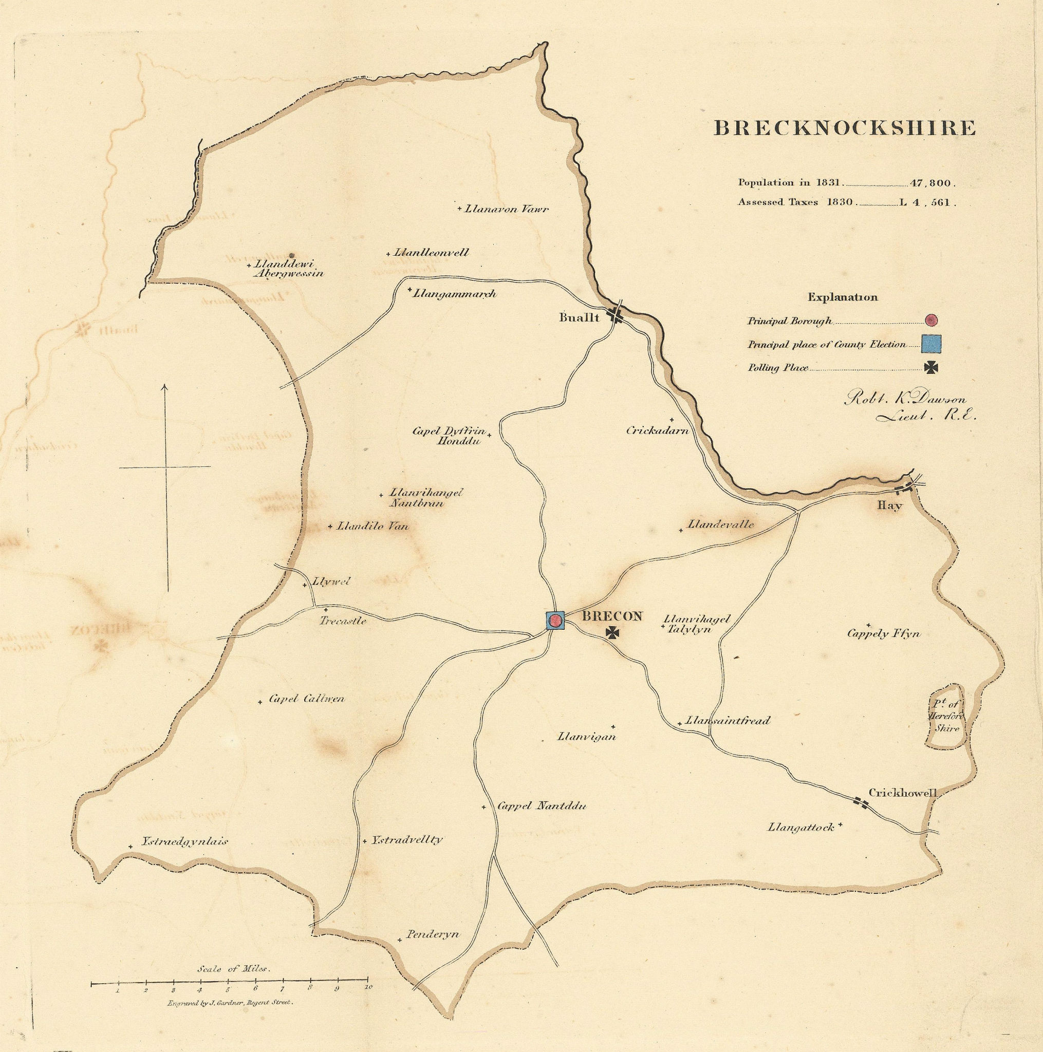 Brecknockshire county map. Boroughs polling places electoral REFORM ACT 1832