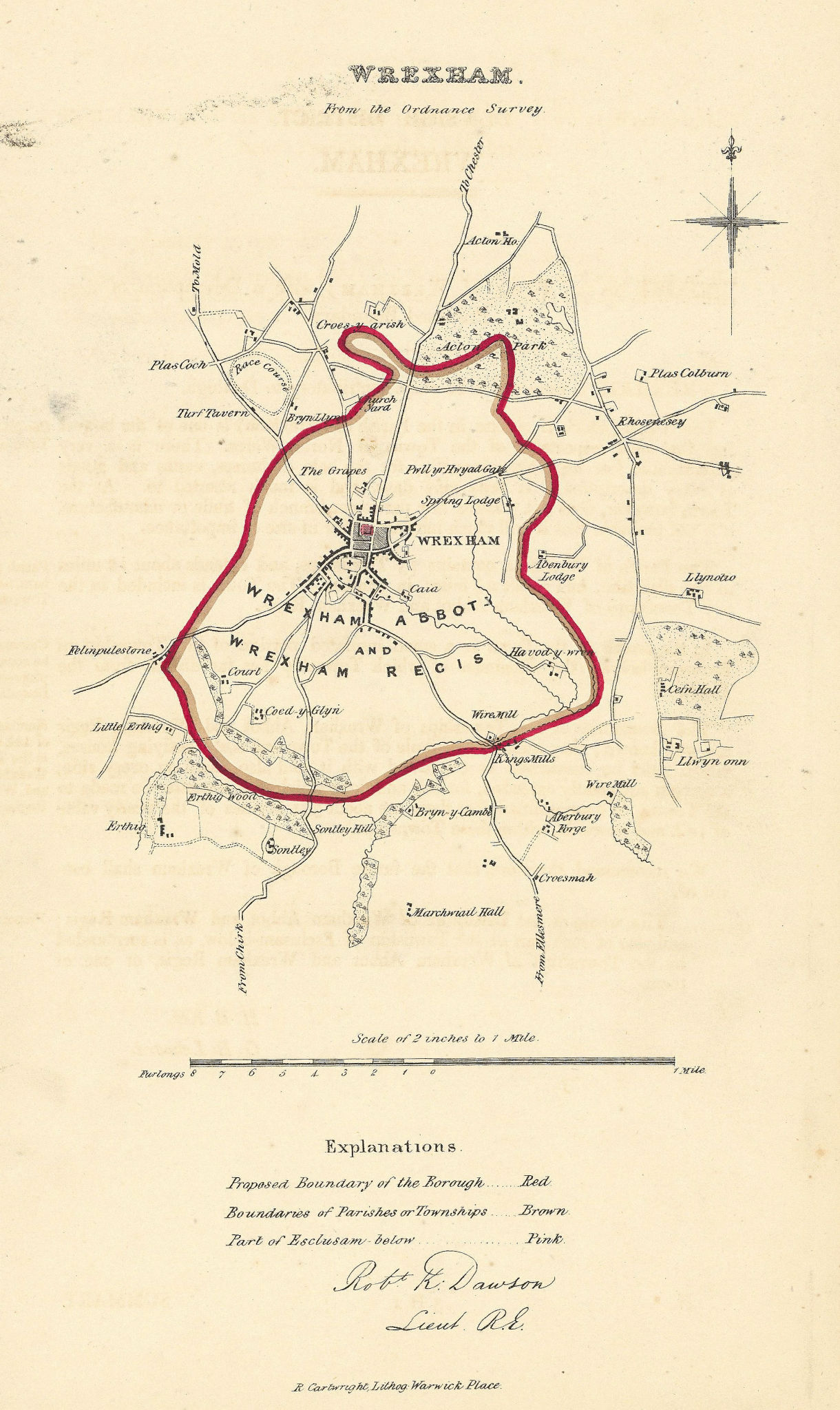 WREXHAM/WRECSAM borough/town plan. REFORM ACT. Rhosnesni. Wales. DAWSON 1832 map