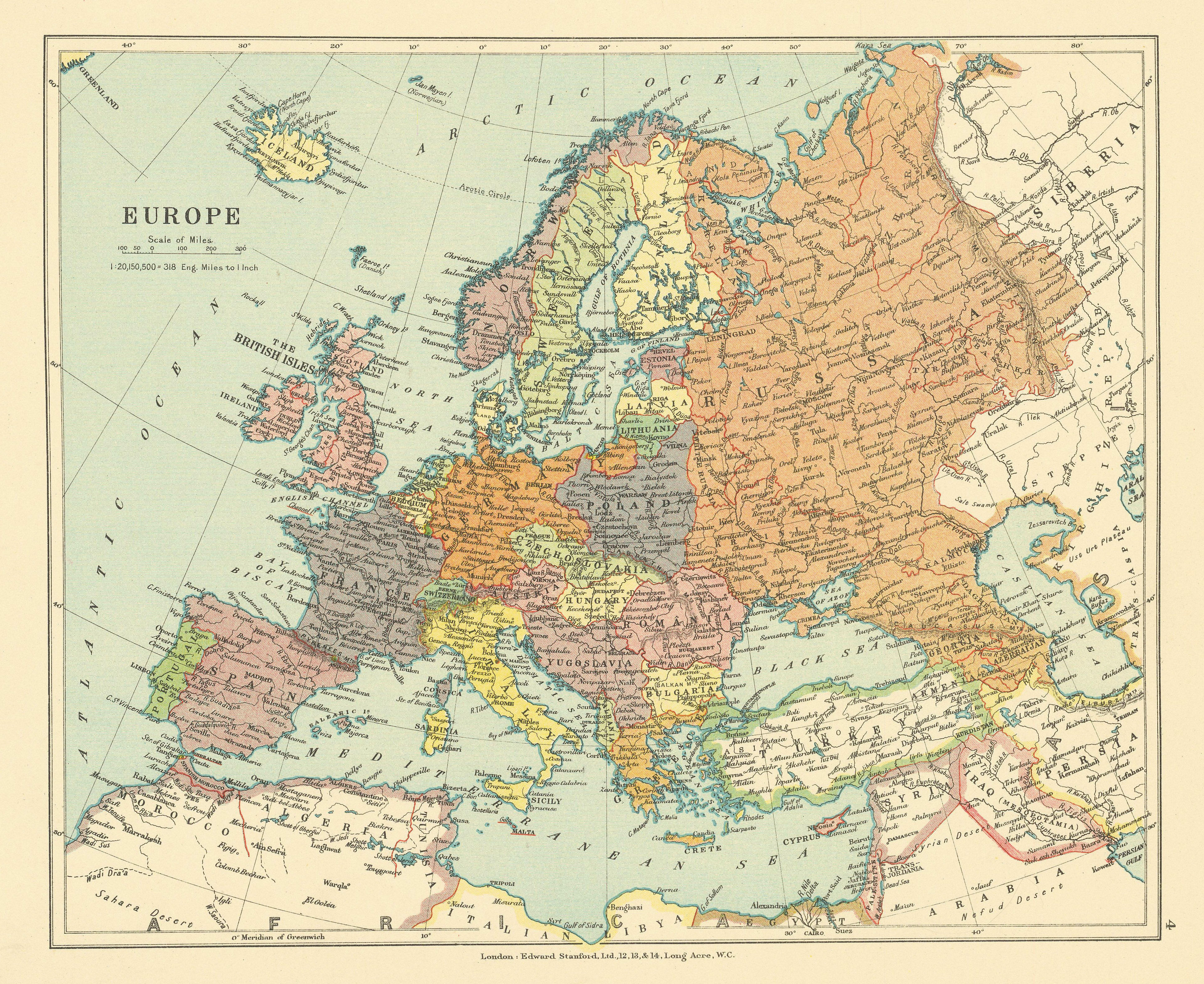 Europe. Post WW1 Poland Palestine Yugoslavia Spanish Morocco. STANFORD c1925 map