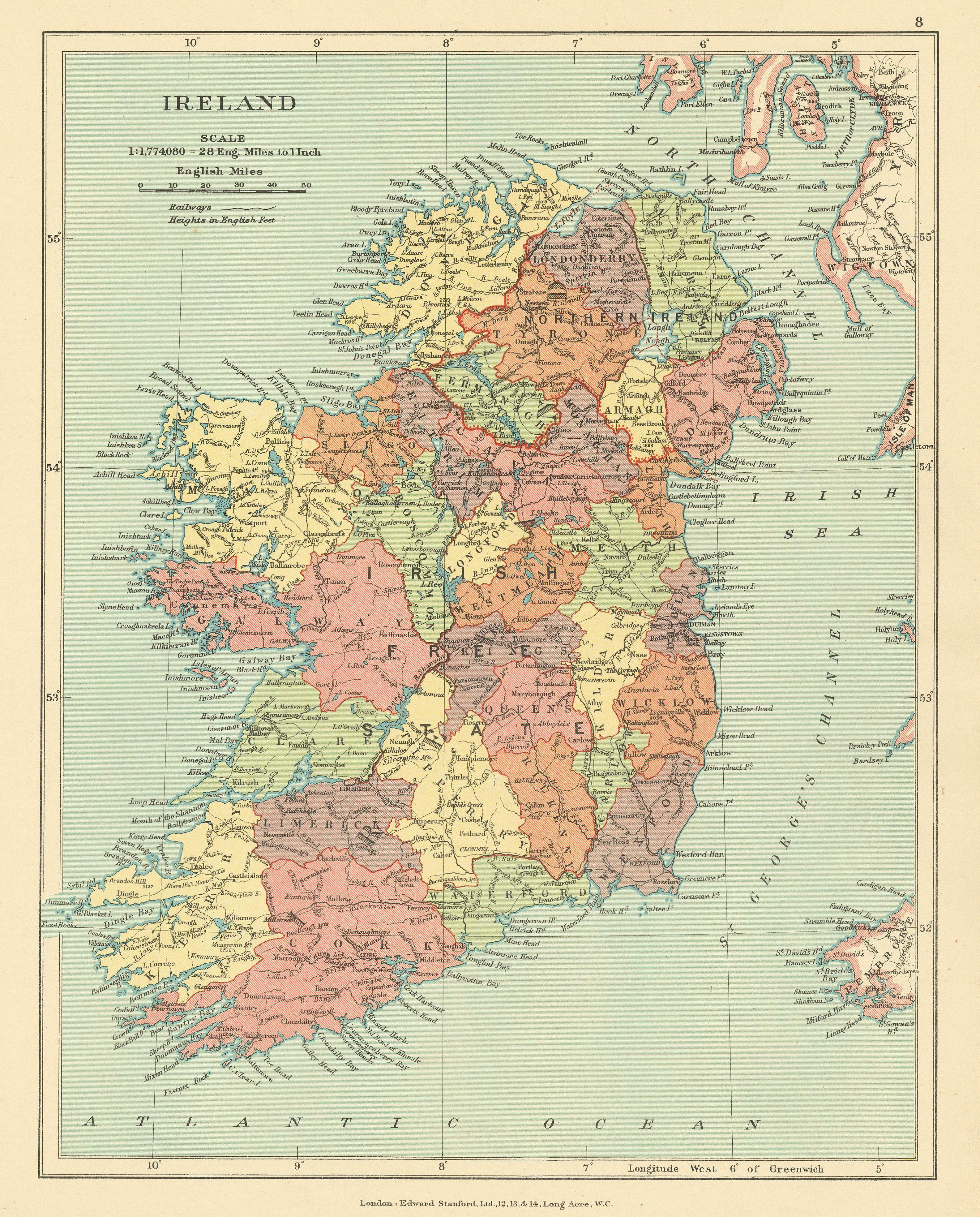 Associate Product Ireland. Irish Free State & Northern Ireland in counties. STANFORD c1925 map