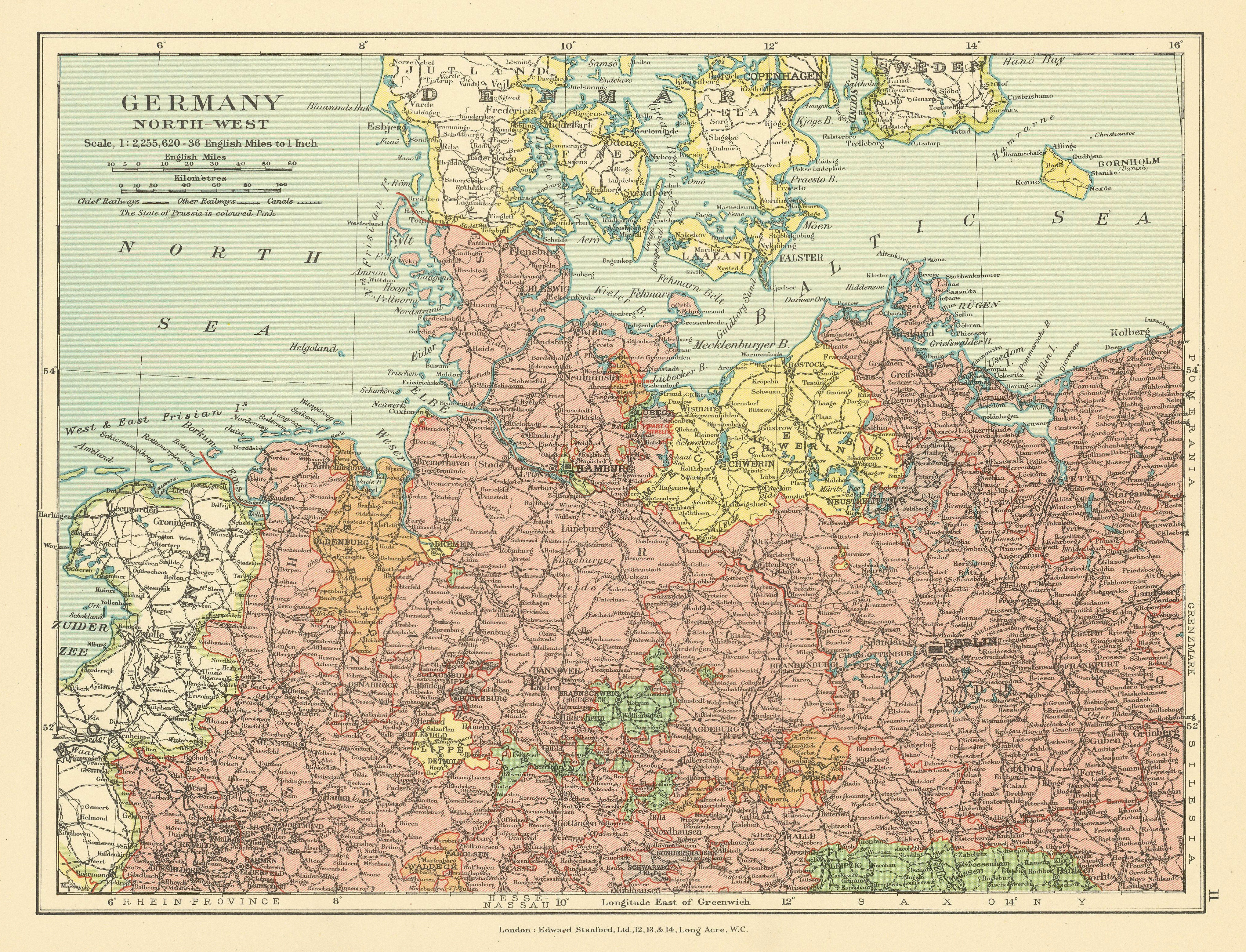 North-west Germany Hanover Brandenburg Westphalia Mecklenburg STANFORD c1925 map