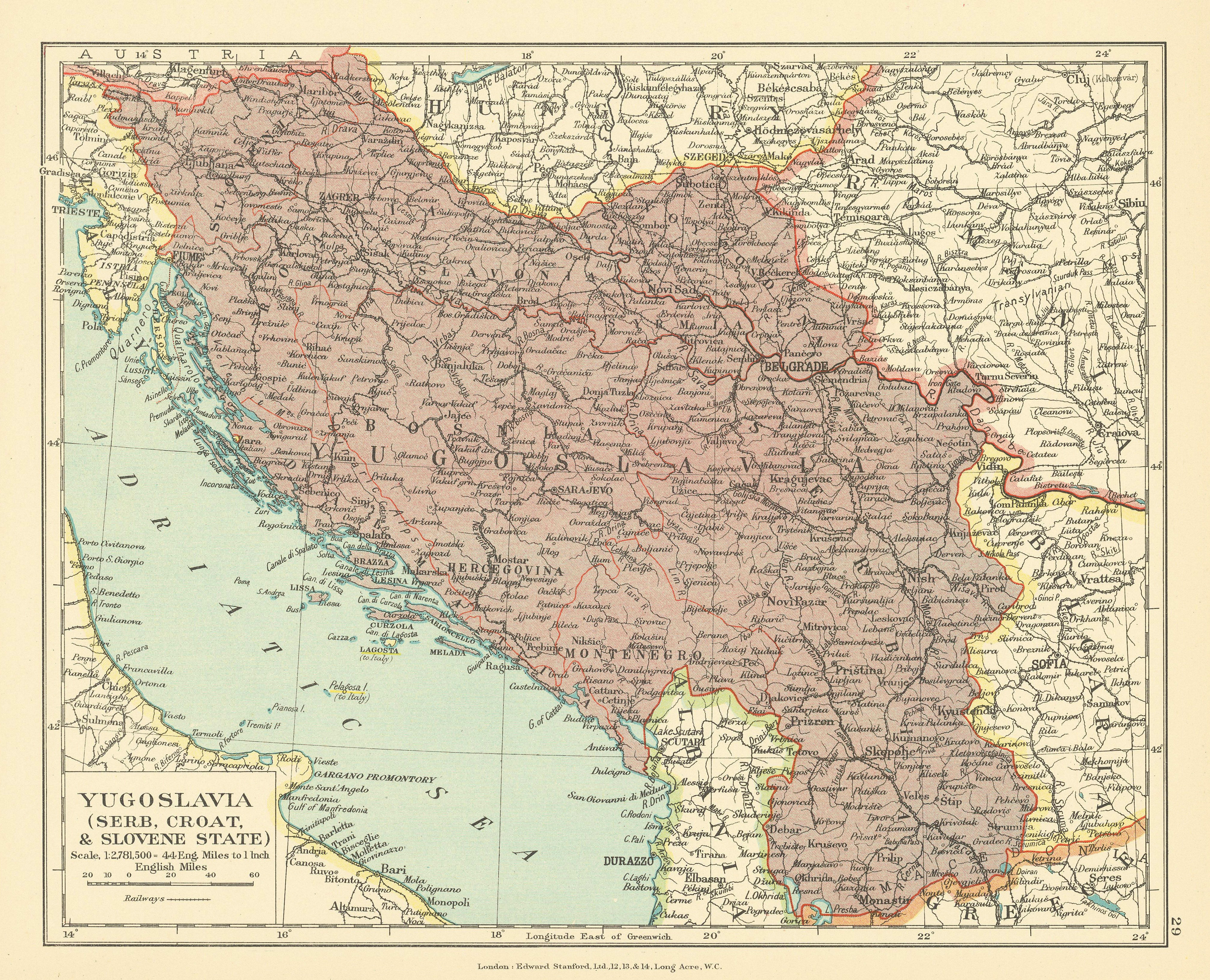 Yugoslavia (Serb, Croat & Slovene State) w/o Istria. STANFORD c1925 old map