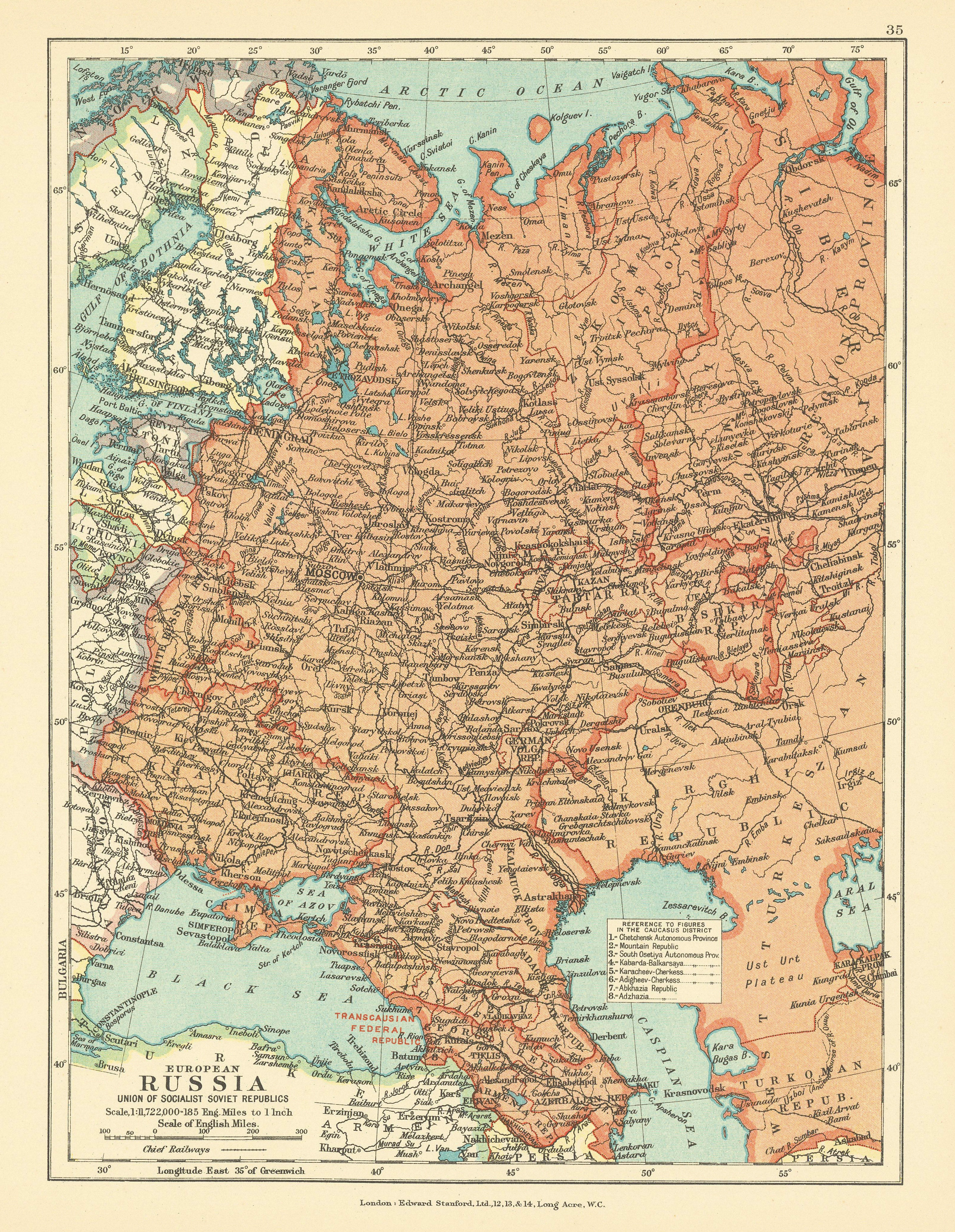 Associate Product European Russia, USSR. Transcaucasian Federal Republic. STANFORD c1925 old map