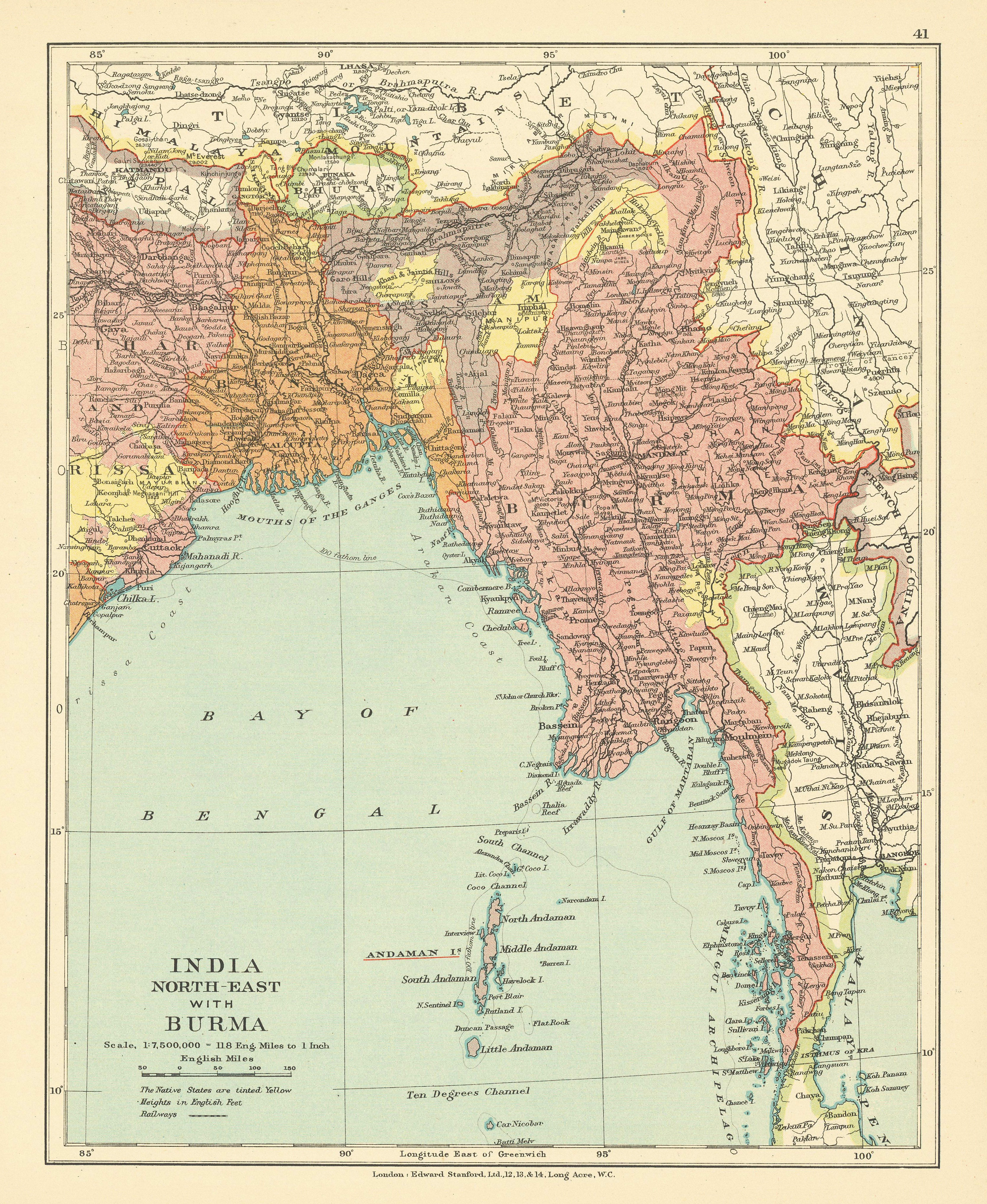 Associate Product British India North-East with Burma. Bengal Bangladesh. STANFORD c1925 old map