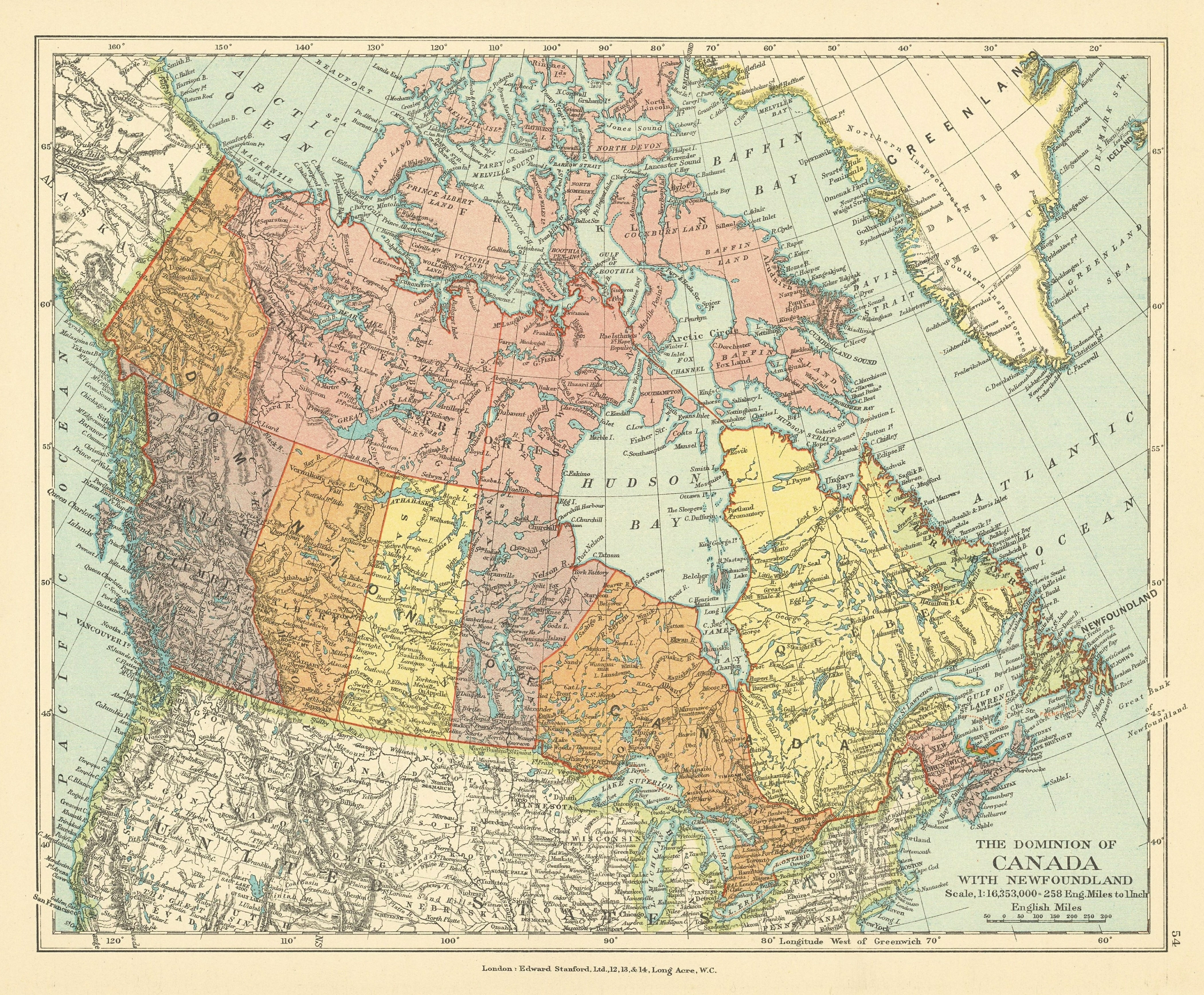Associate Product The Dominion of Canada with Newfoundland. STANFORD c1925 old vintage map chart