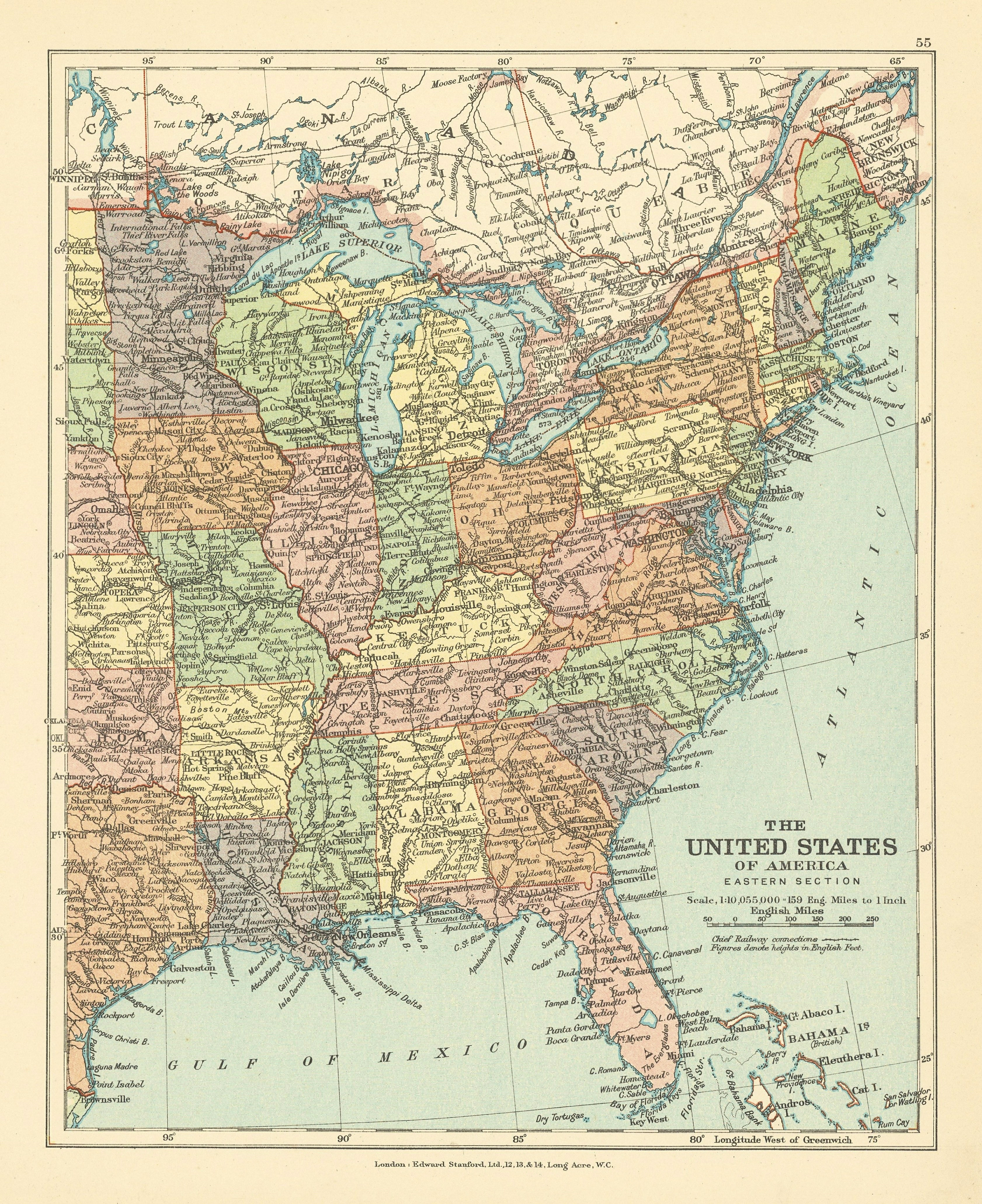 Associate Product United States of America, Eastern Section. USA. STANFORD c1925 old vintage map