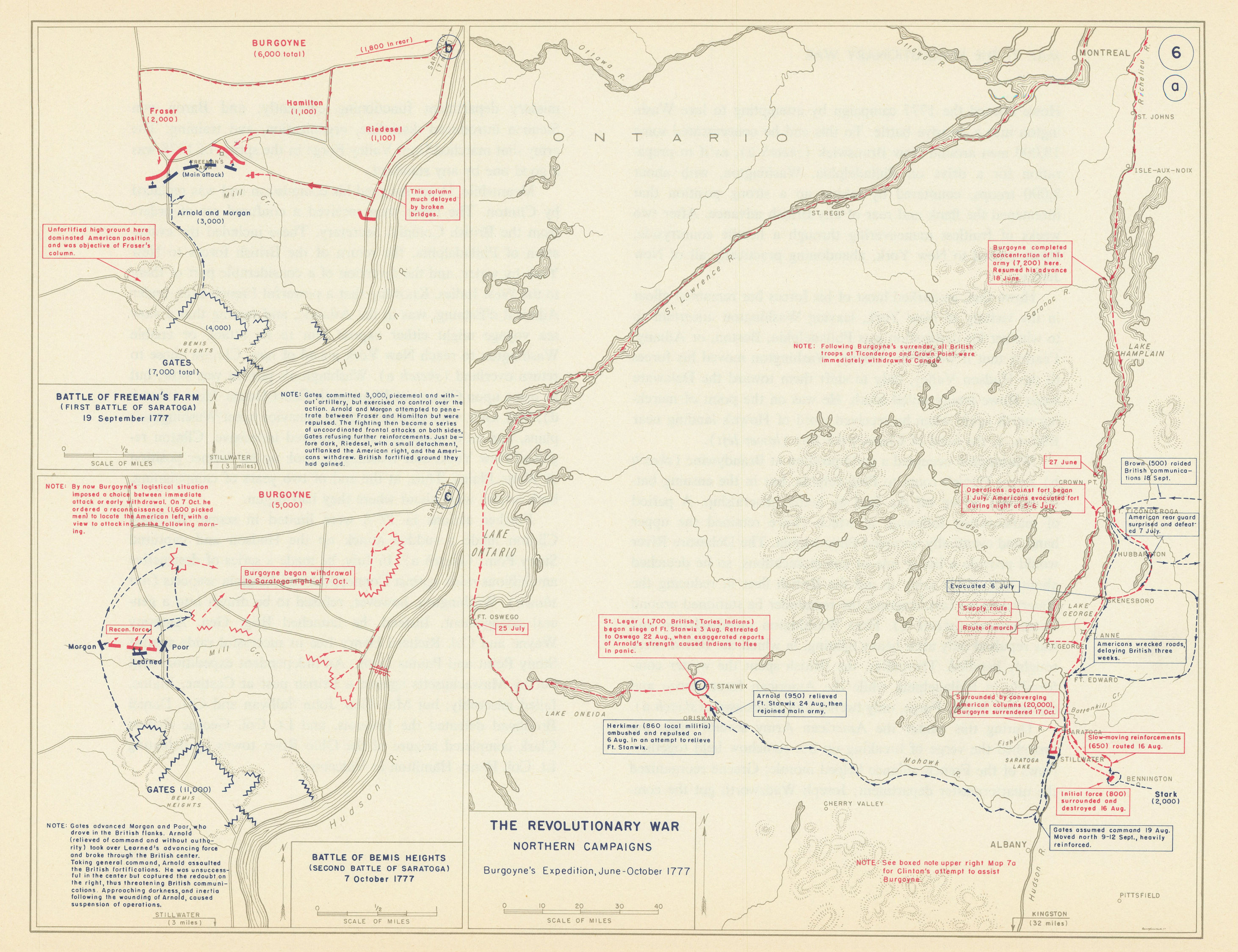 Associate Product Revolutionary War 1777 New York Vermont Burgoyne's Expedition. Saratoga 1959 map