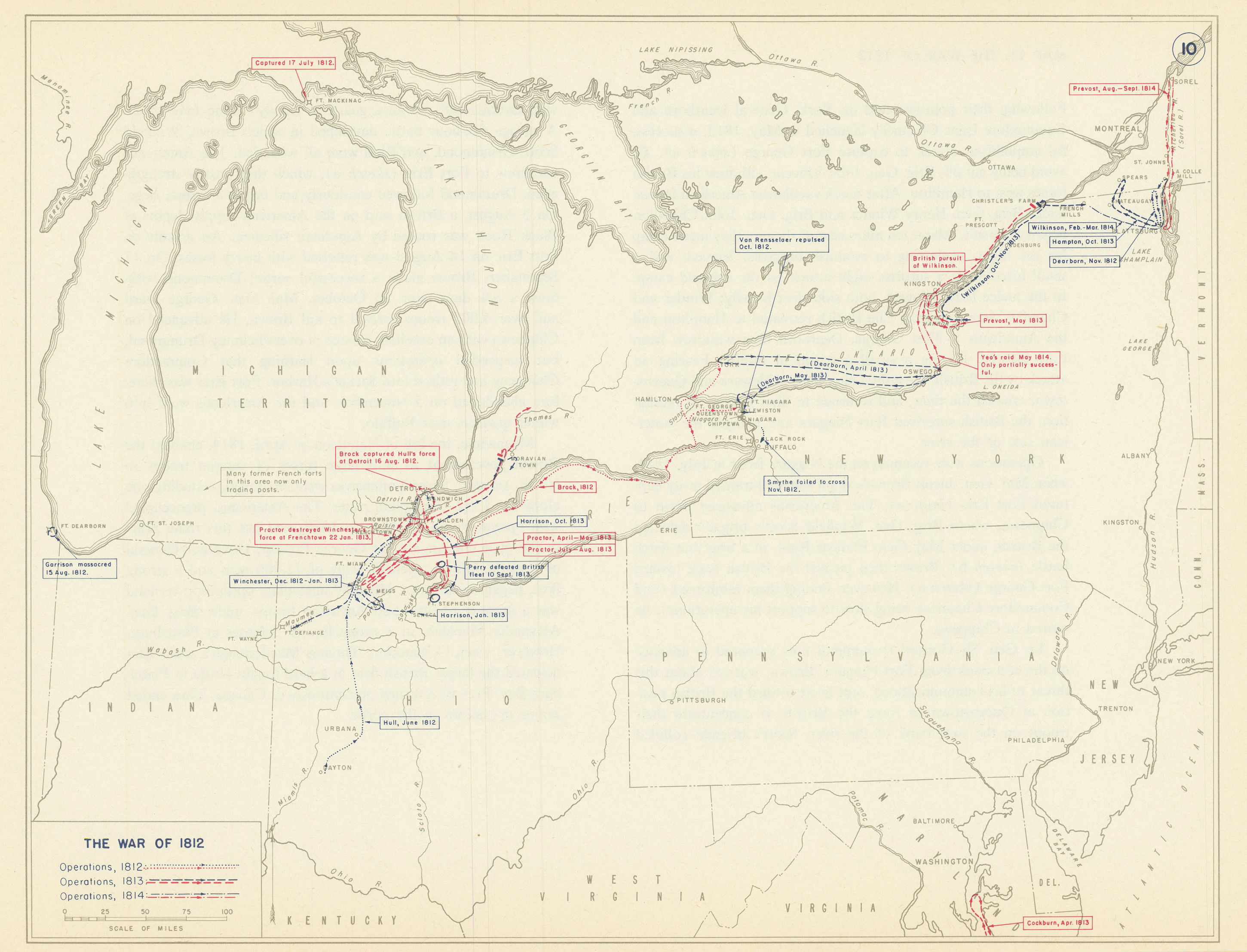 War of 1812. Operations in 1812-1814 in Canada New York Ohio Michigan 1959 map