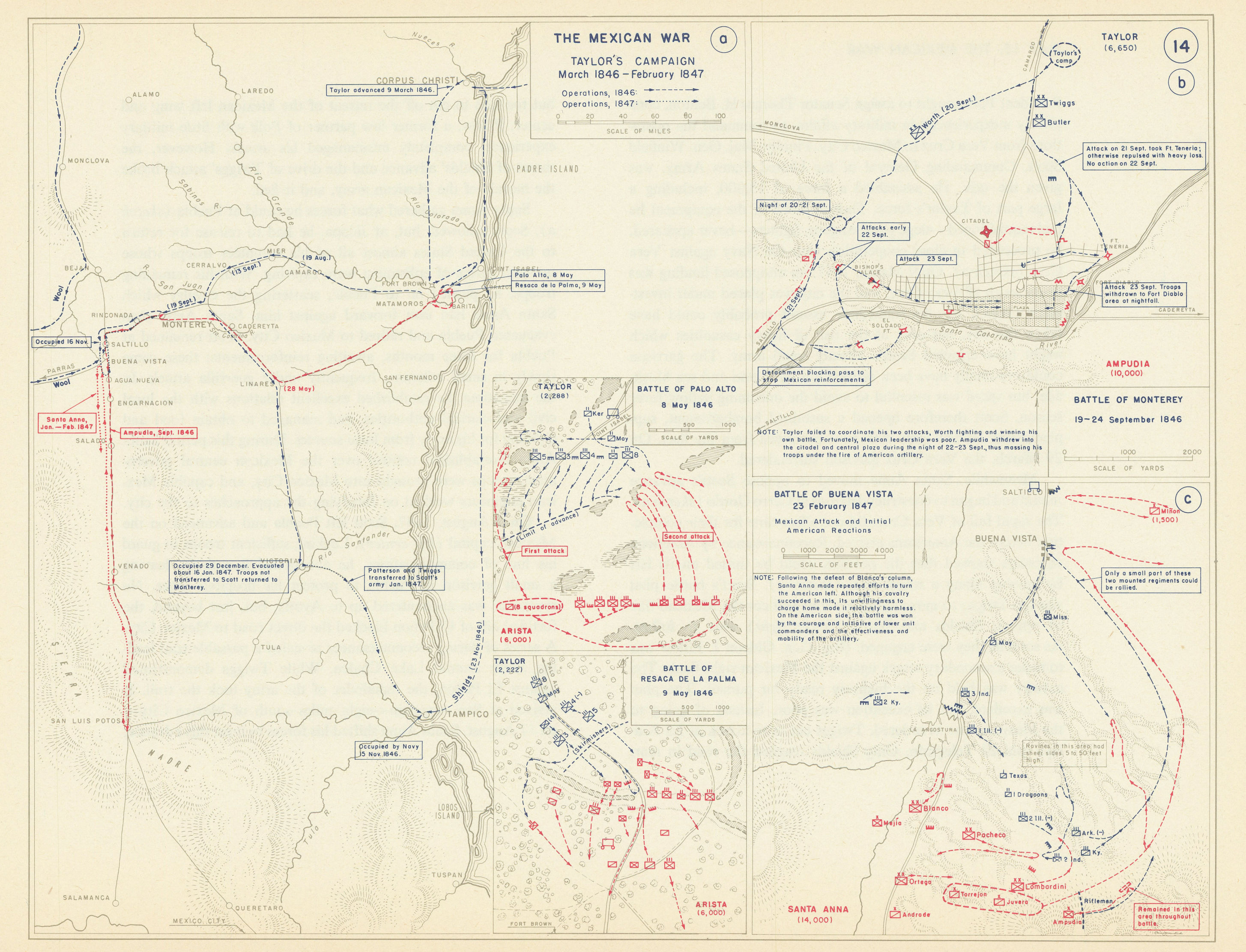 Associate Product Mexican-American War 1846-1847. Taylor's Campaign Buena Vista Monterrey 1959 map