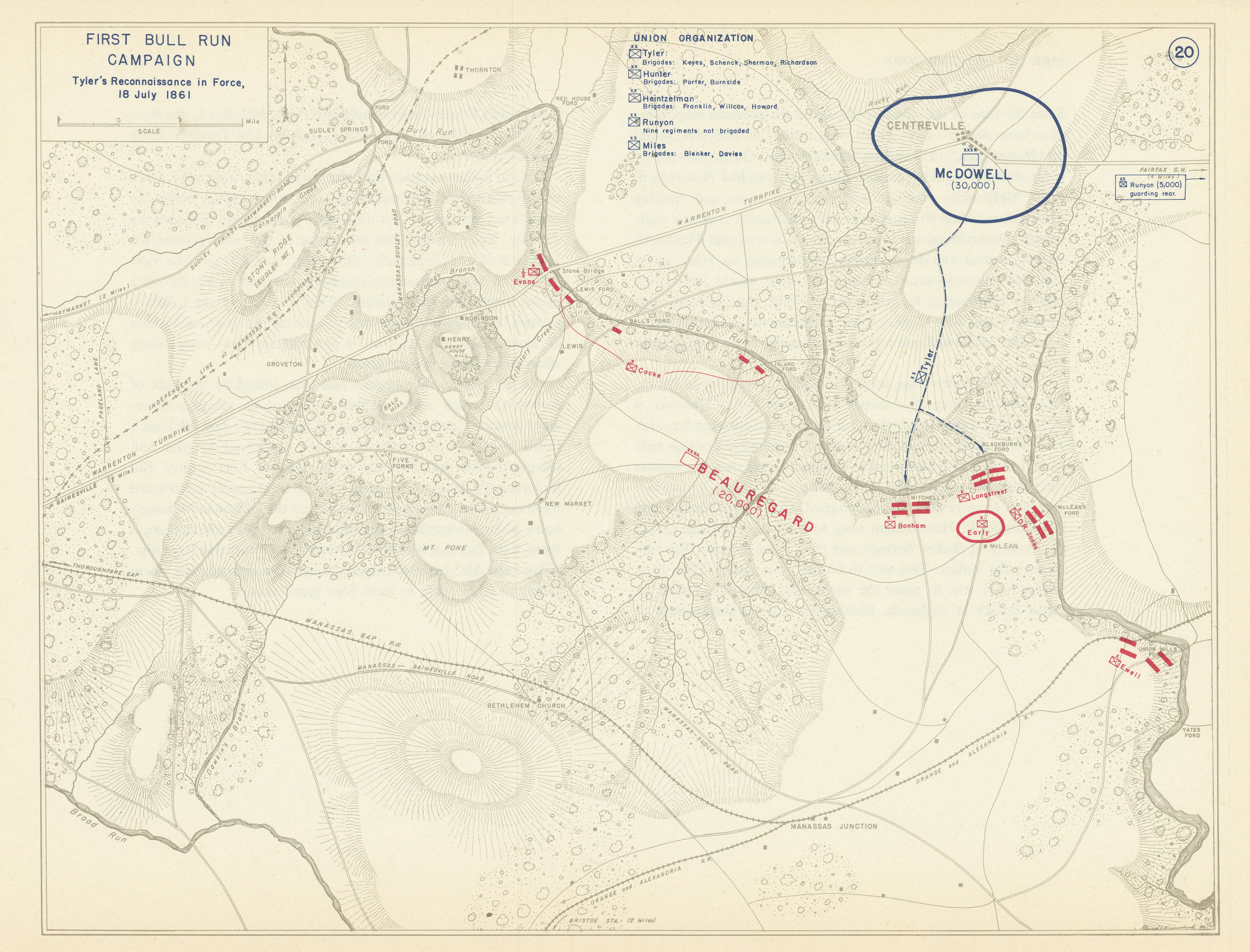 Associate Product American Civil War. 18 July 1861 First Battle of Bull Run Tyler's Recce 1959 map