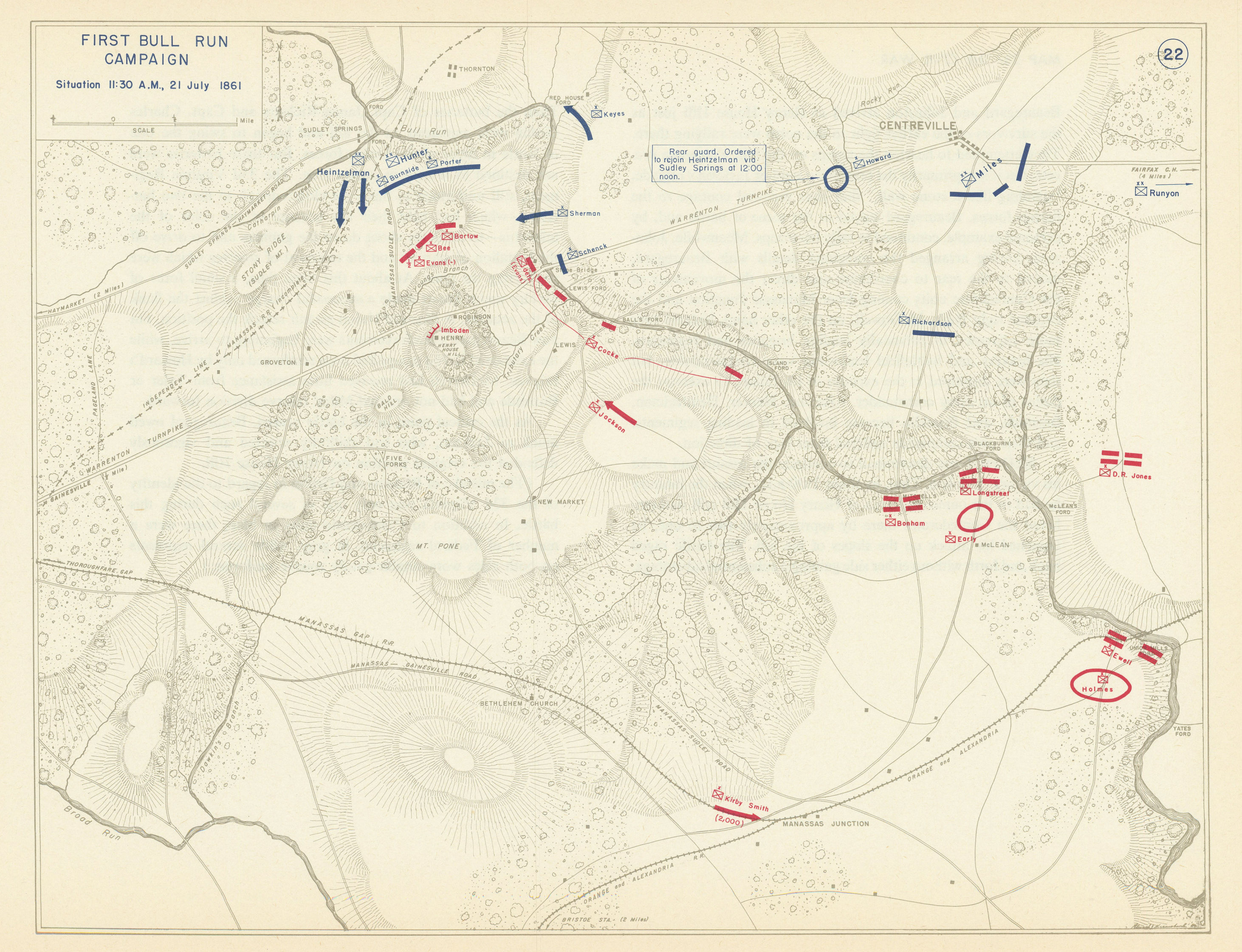 American Civil War. First Battle of Bull Run 11am 21 July 1861 Virginia 1959 map