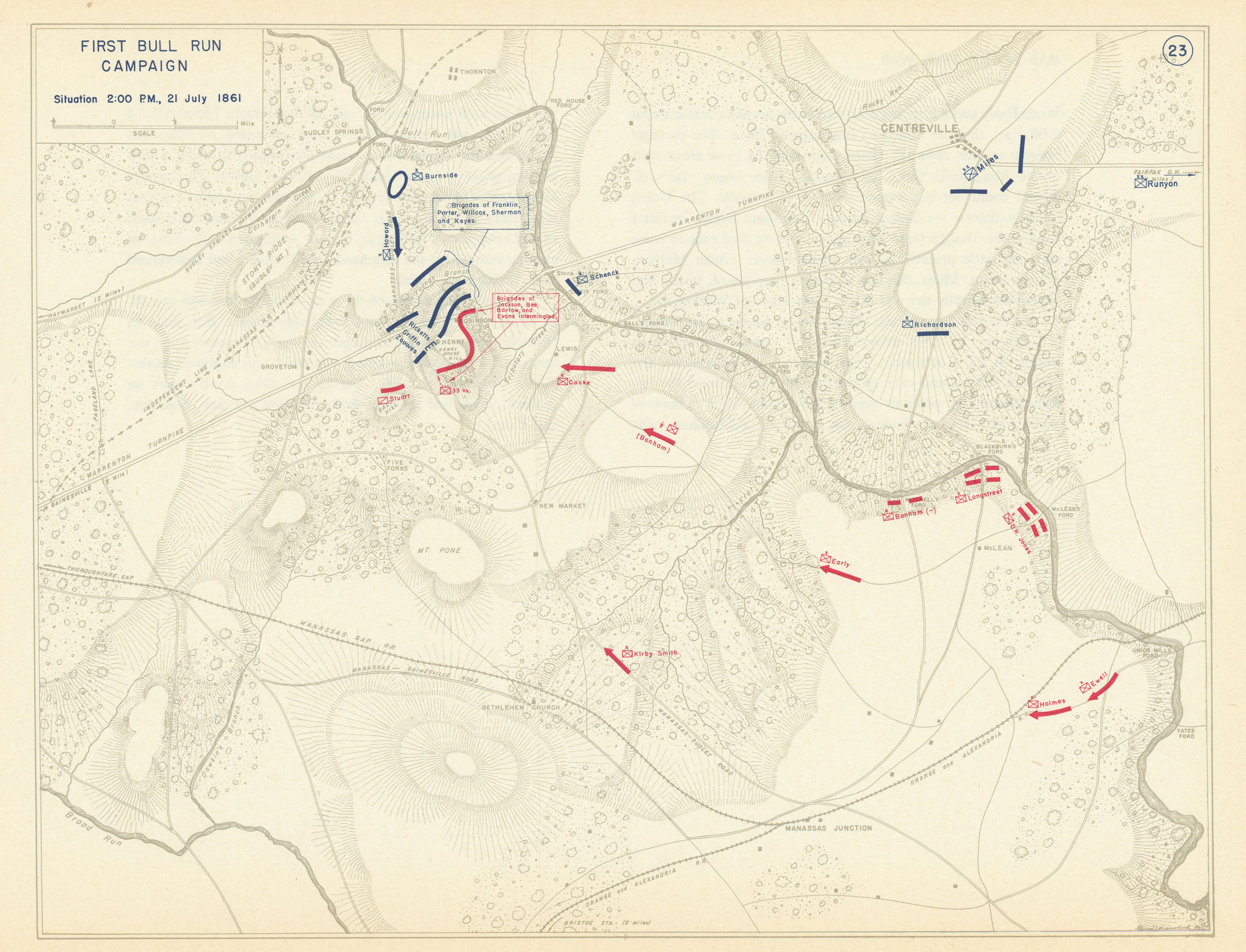 Associate Product American Civil War. First Battle of Bull Run 2pm 21 July 1861. Virginia 1959 map