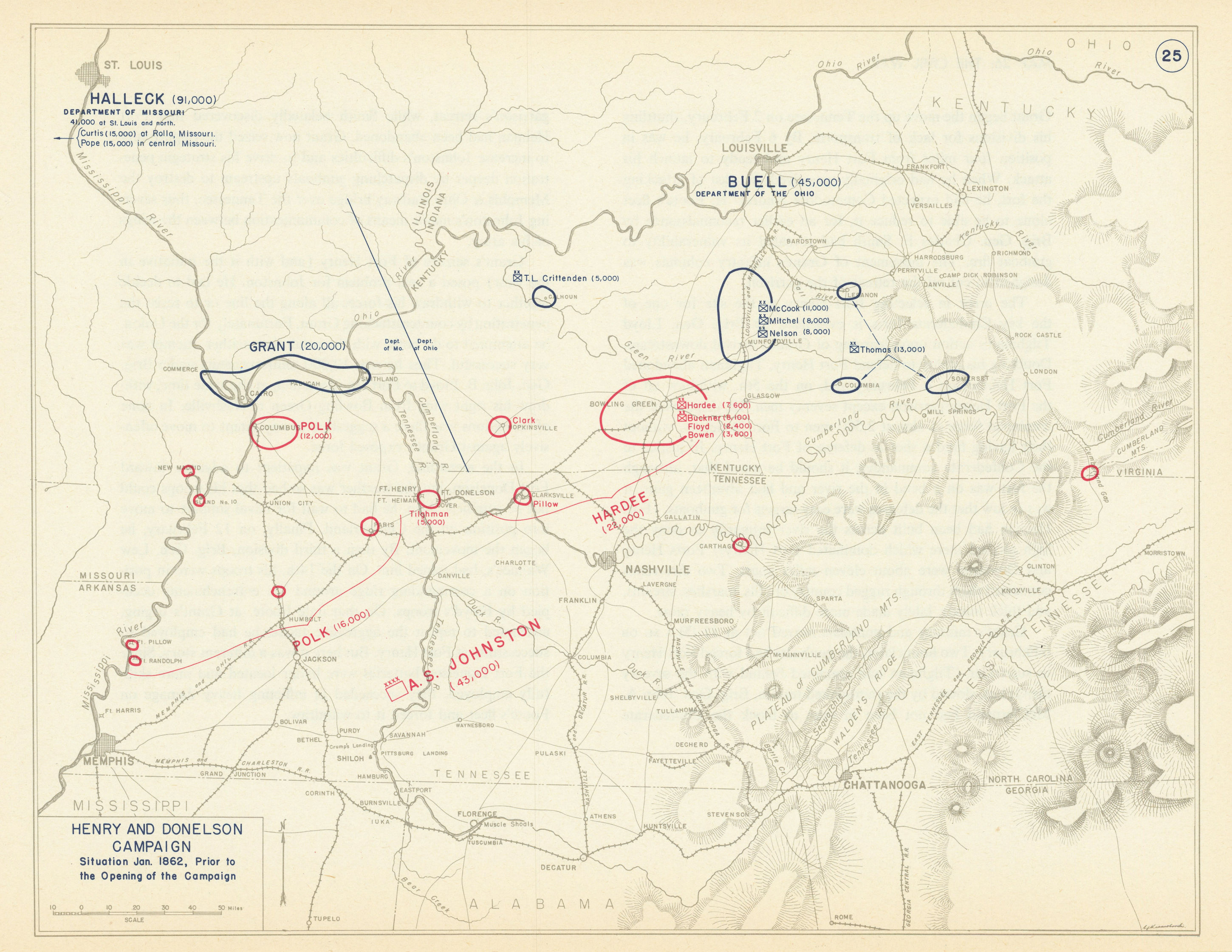 American Civil War. Situation January 1862. Henry & Donelson Campaign 1959 map