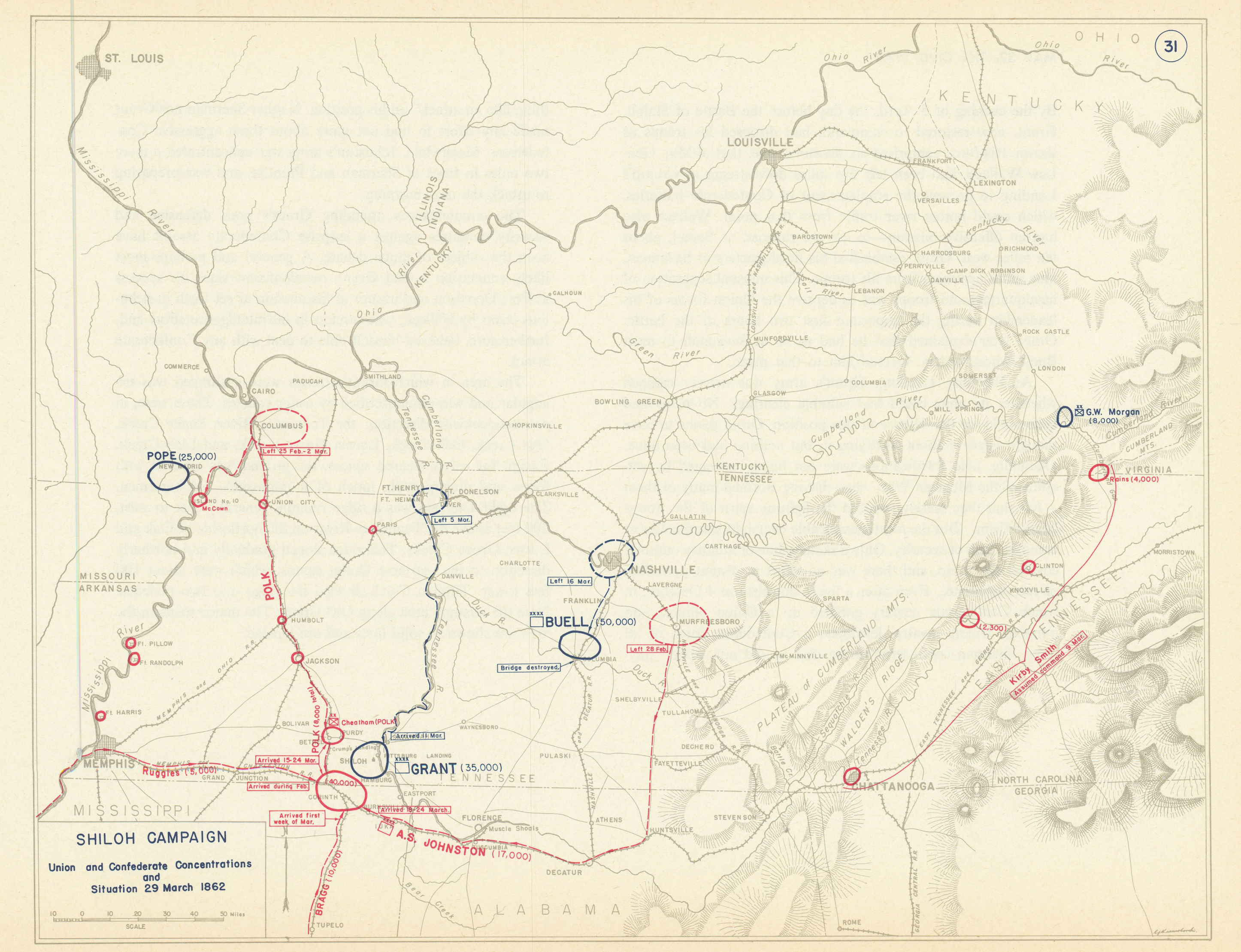 Associate Product American Civil War. Situation 29 March 1862. Shiloh Campaign 1959 old map