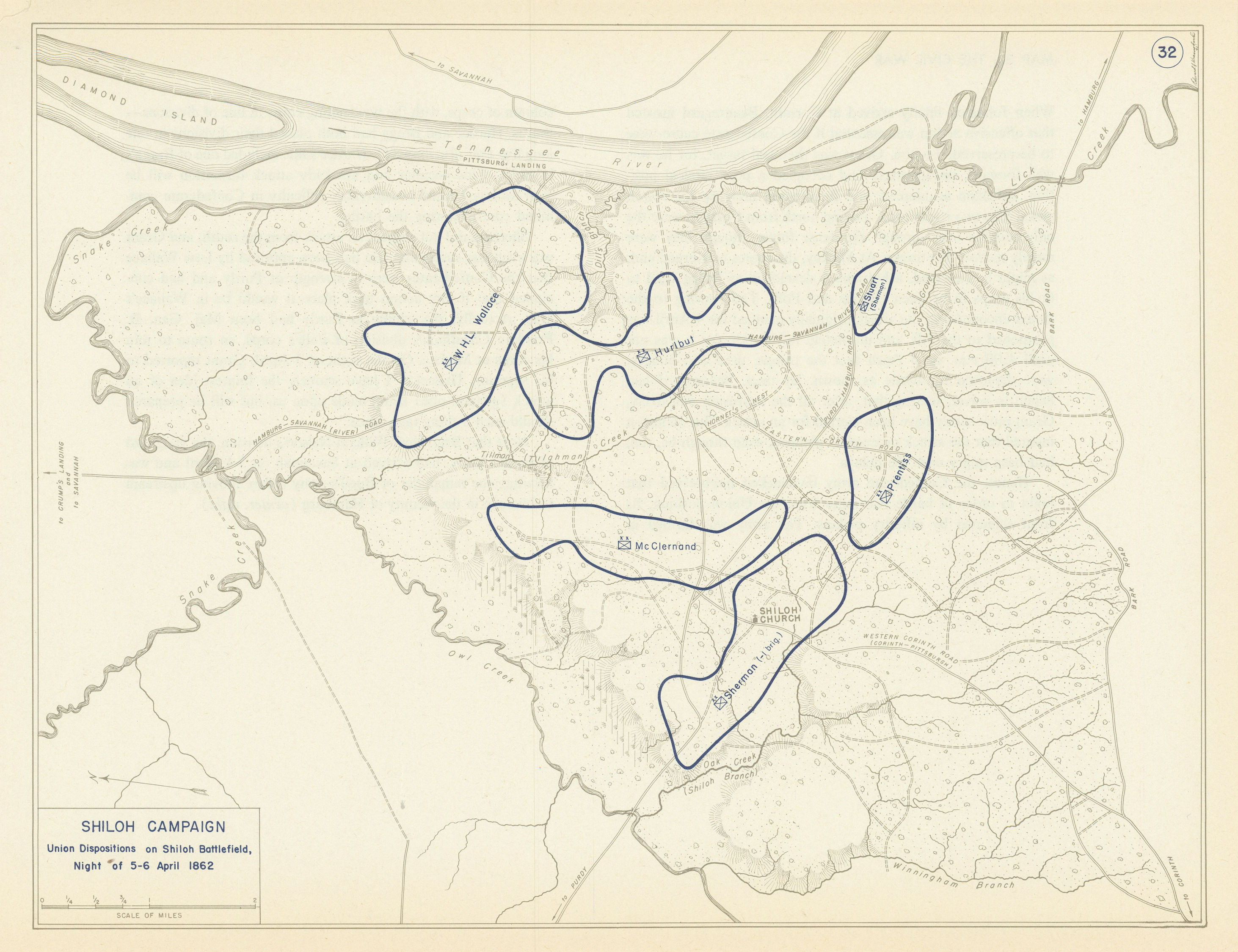Associate Product American Civil War 5-6 April 1862 Shiloh Battlefield Union Dispositions 1959 map