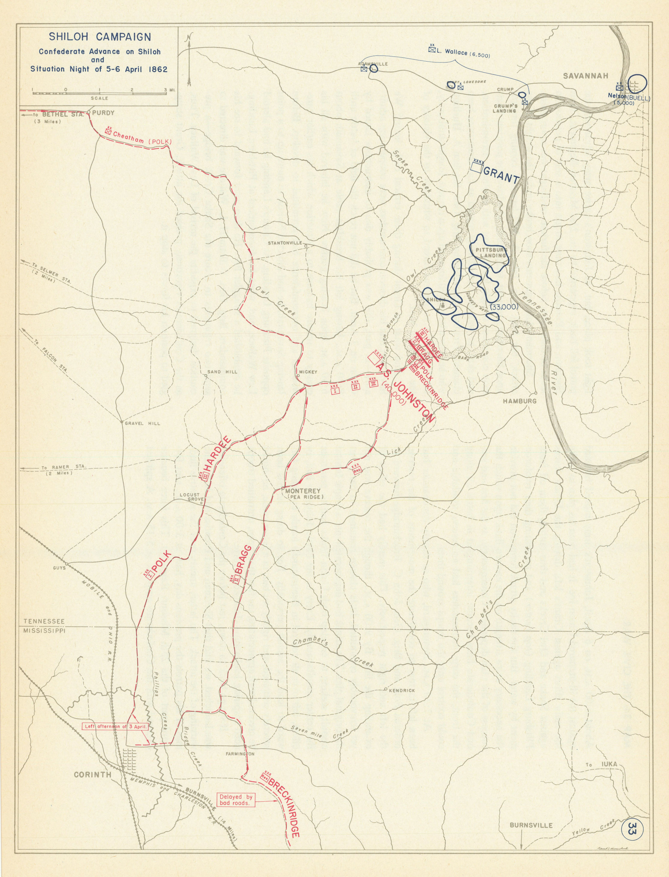 Associate Product American Civil War. 5-6 April 1862 Confederate Advance on Shiloh 1959 old map