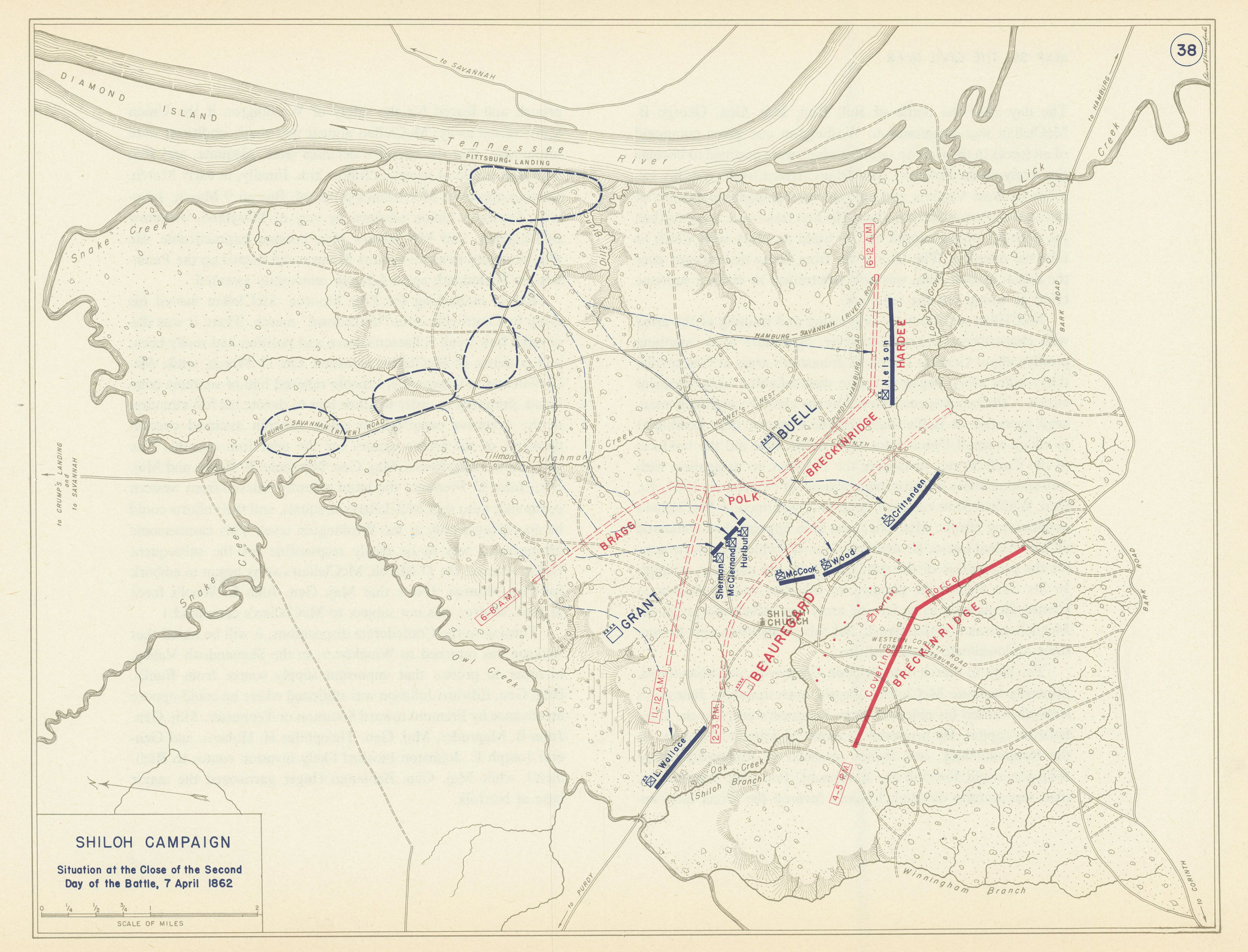Associate Product American Civil War. Evening 7 April 1862. Battle of Shiloh. Tennessee 1959 map