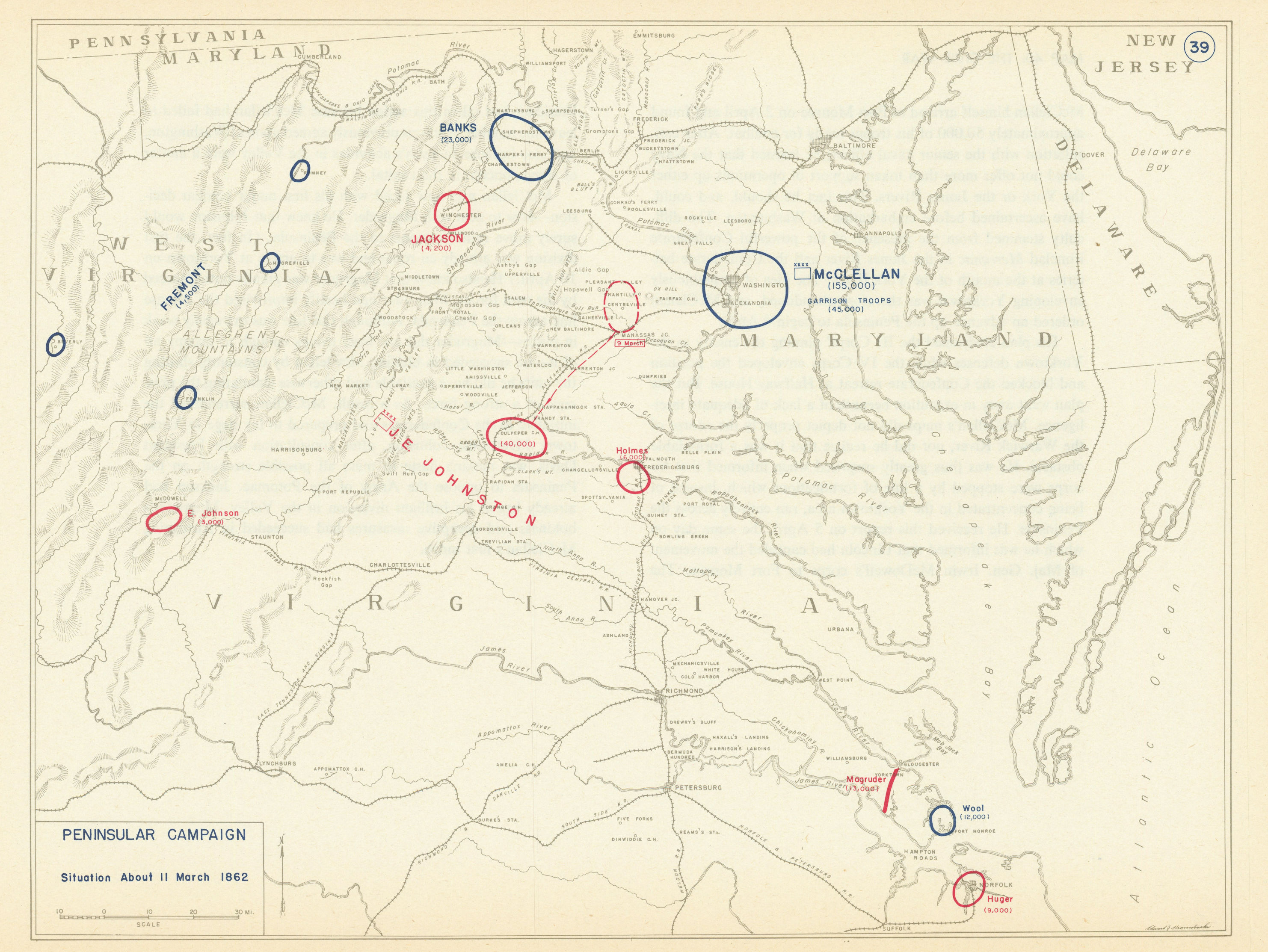 Associate Product American Civil War. Situation About 11 March 1862. Peninsular Campaign 1959 map