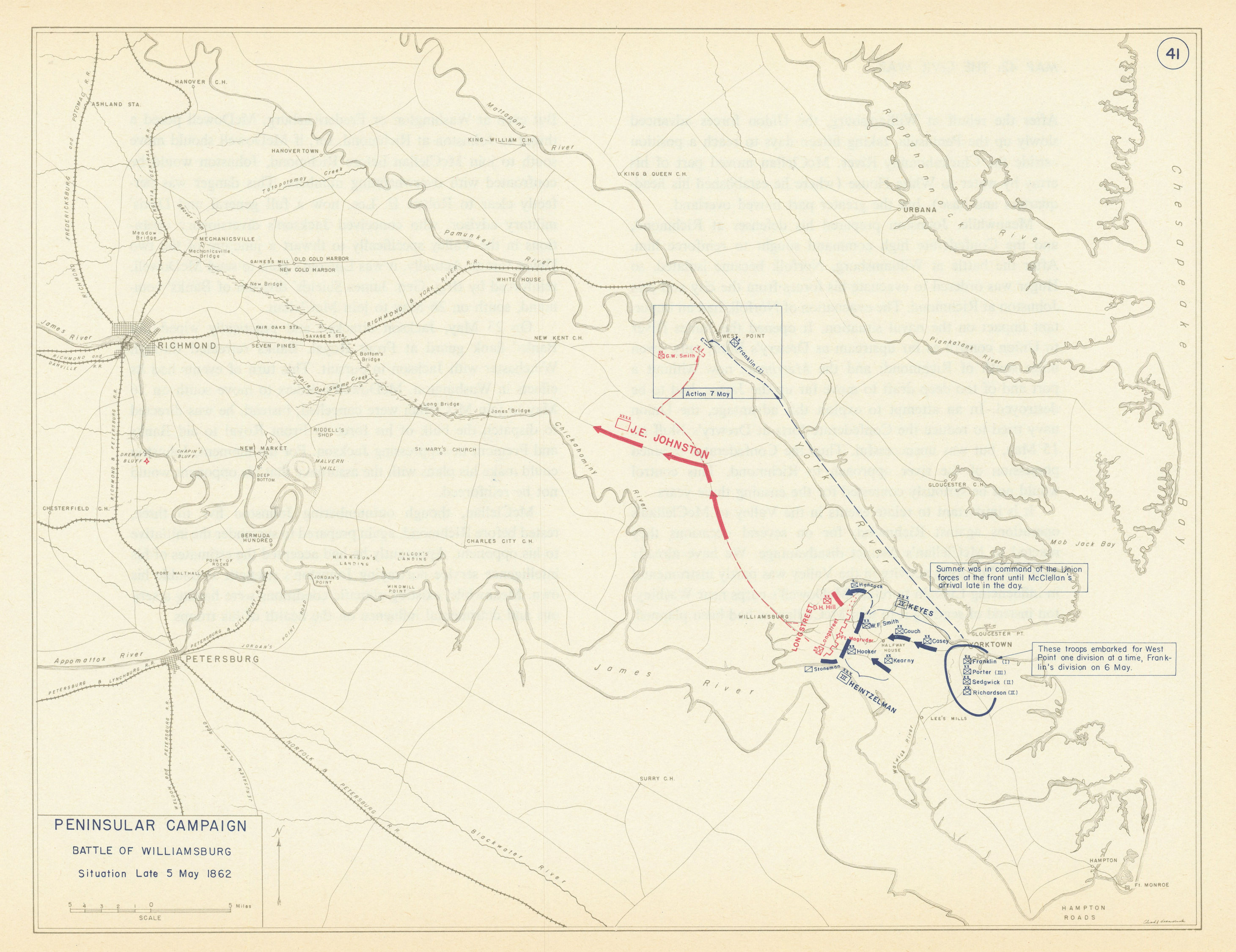 Associate Product American Civil War. 5 May 1862 Battle Williamsburg. Peninsular Campaign 1959 map