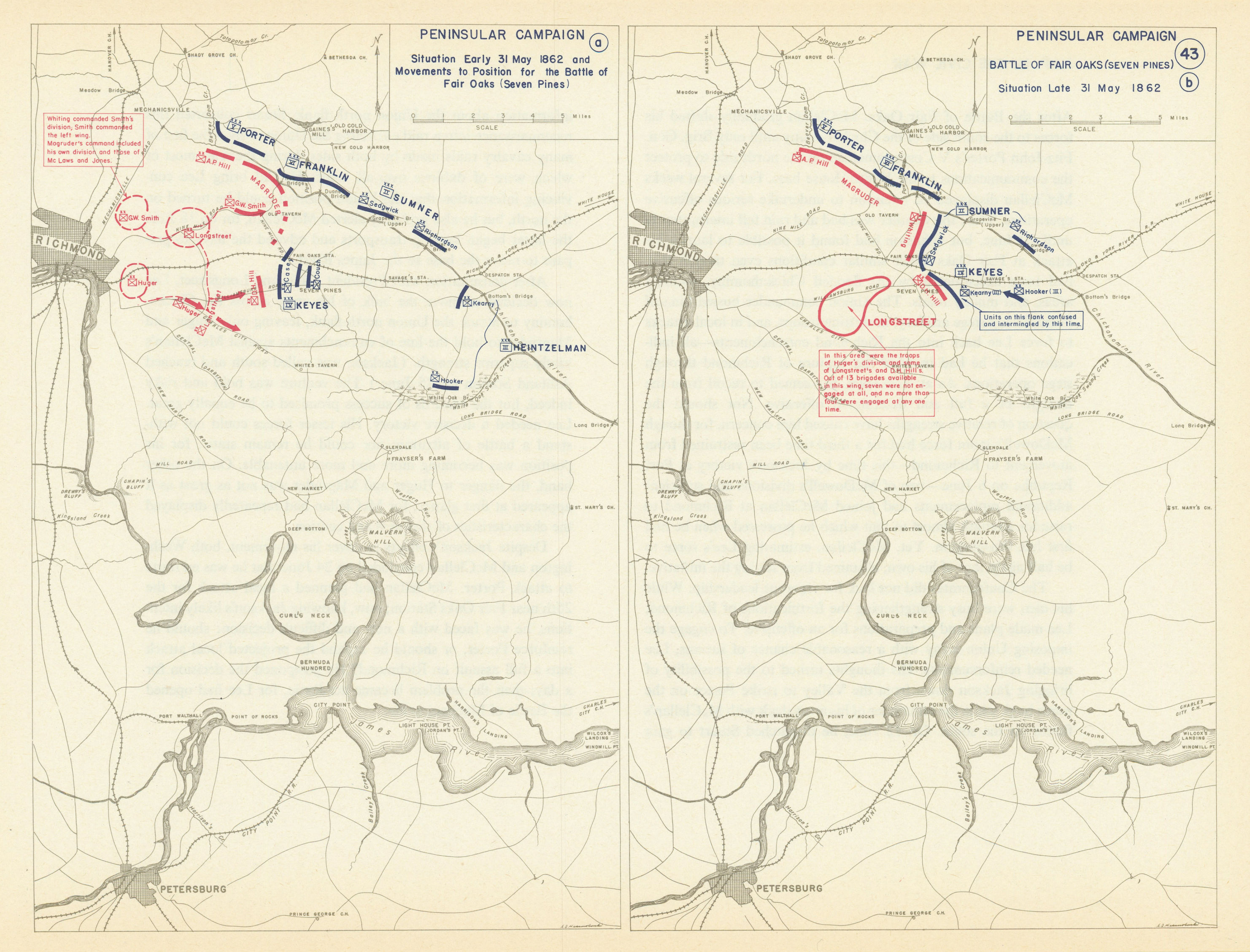 Associate Product American Civil War. 31 May 1862. Battle of Fair Oaks (Seven Pines) 1959 map