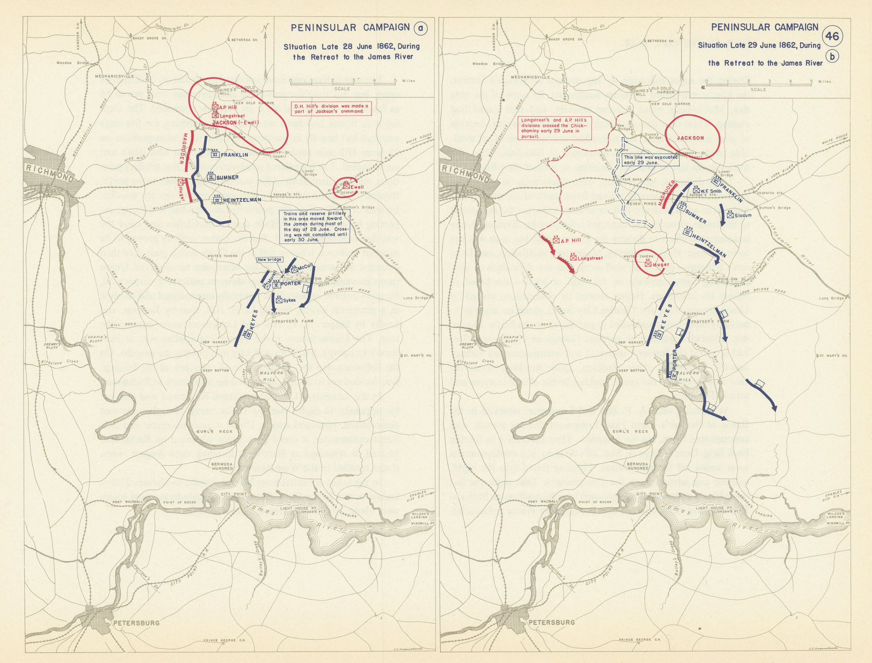 Associate Product American Civil War. 28-29 June 1862 Retreat to James River. Peninsular 1959 map