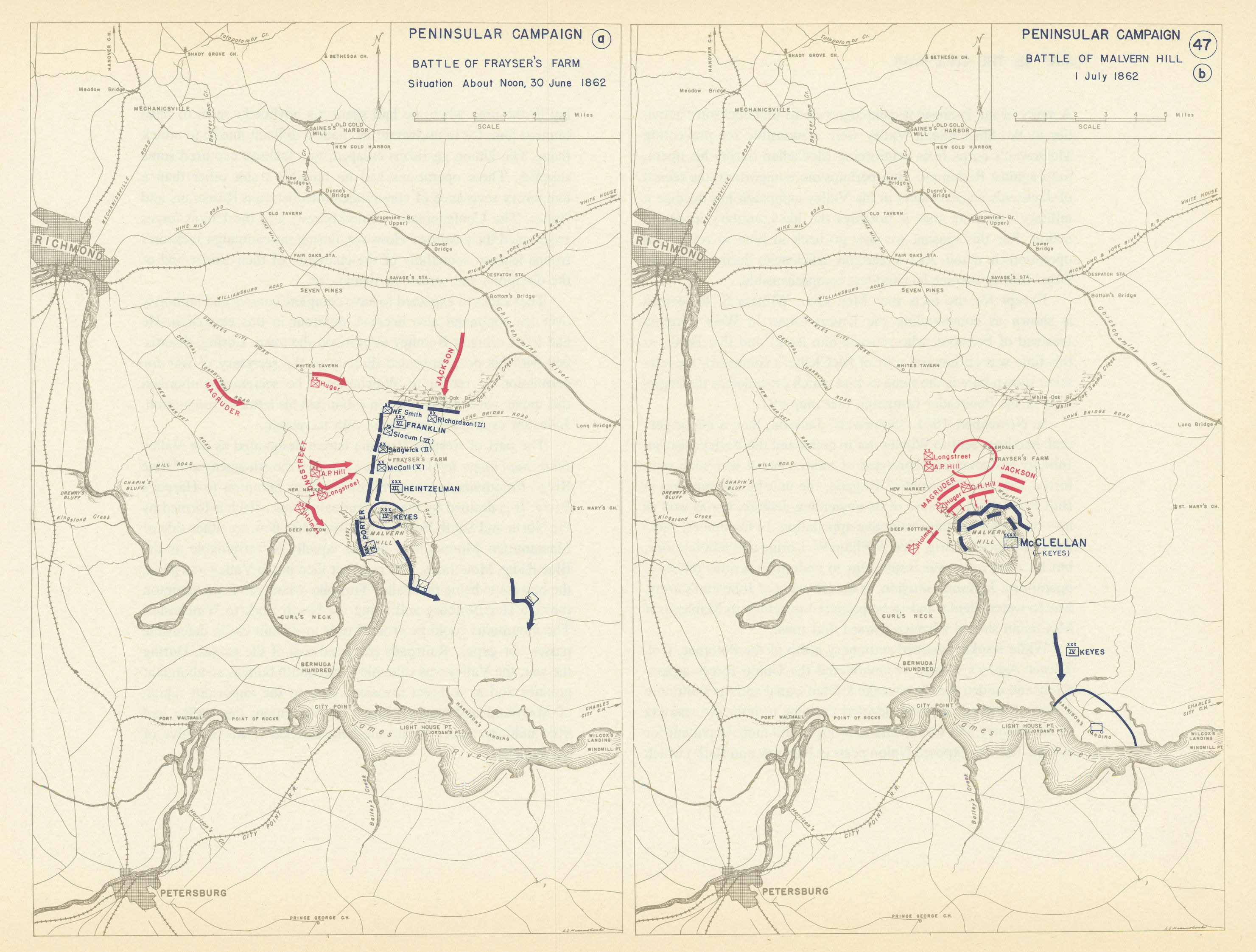 Associate Product American Civil War. 30 June-1 July 1862 Glendale & Malvern Hill Battles 1959 map