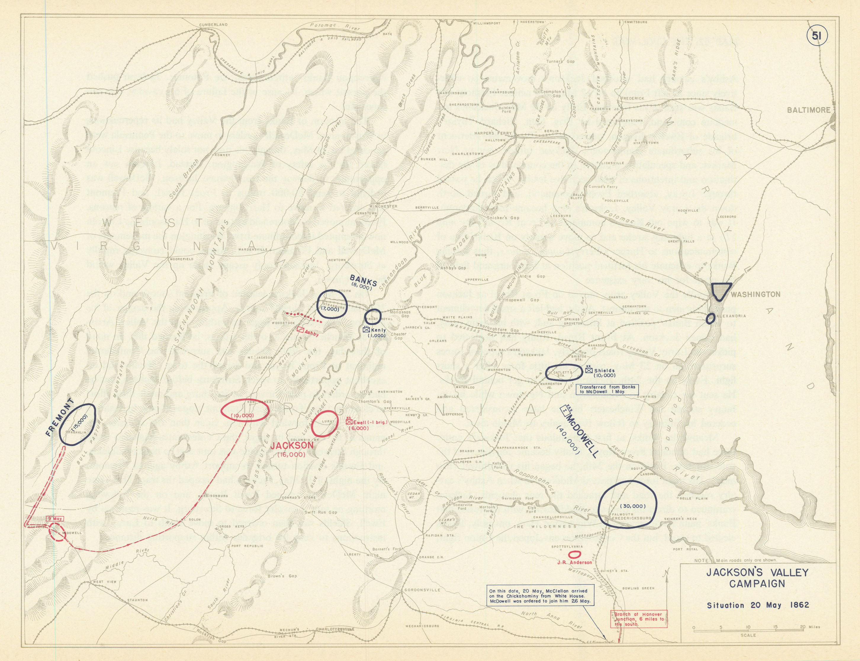 American Civil War. Situation 20 May 1862. Jackson's Valley Campaign 1959 map
