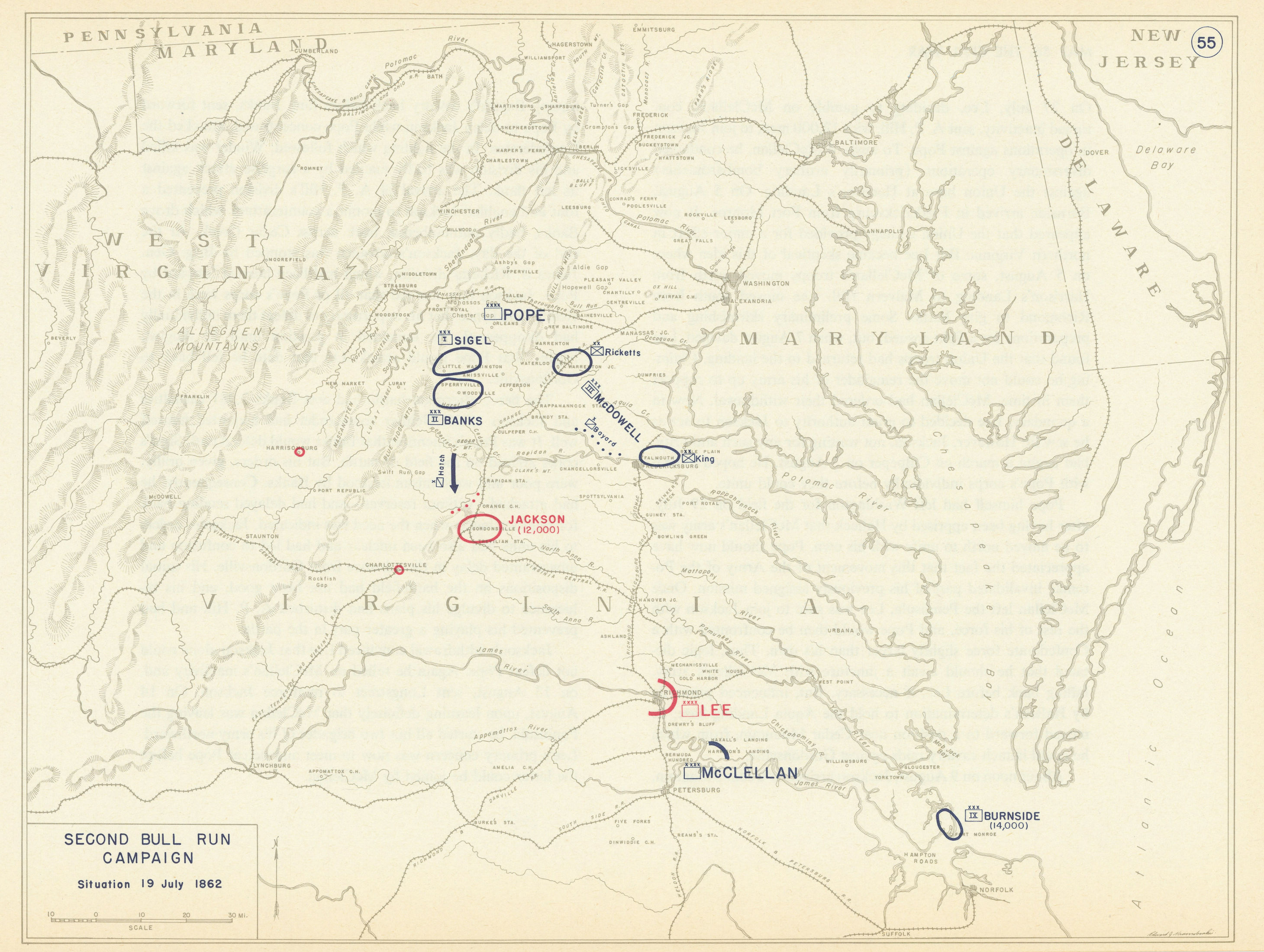 Associate Product American Civil War. Situation 19 July 1862. Second Bull Run Campaign 1959 map