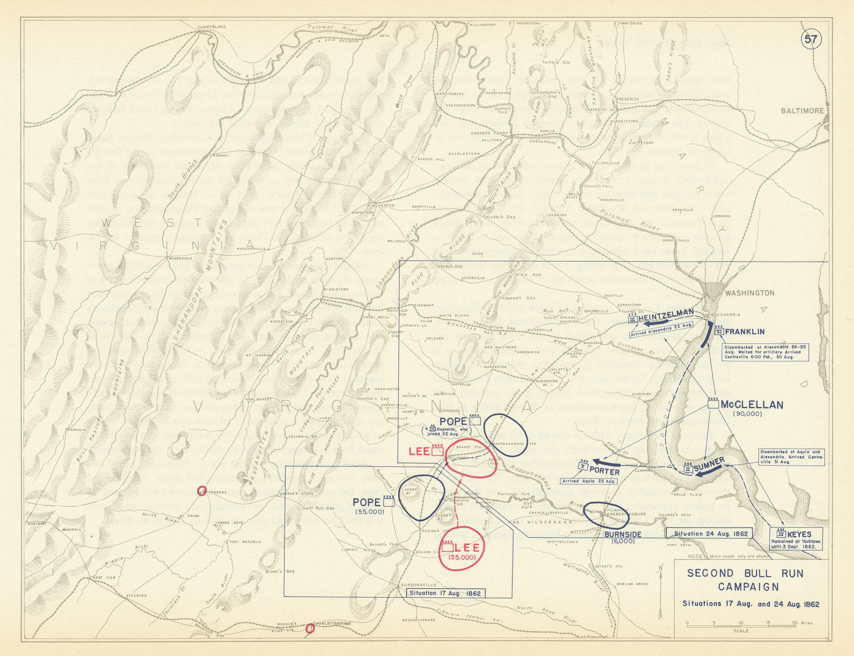 Associate Product American Civil War. 17-24 August 1862. Second Battle of Bull Run 1959 old map