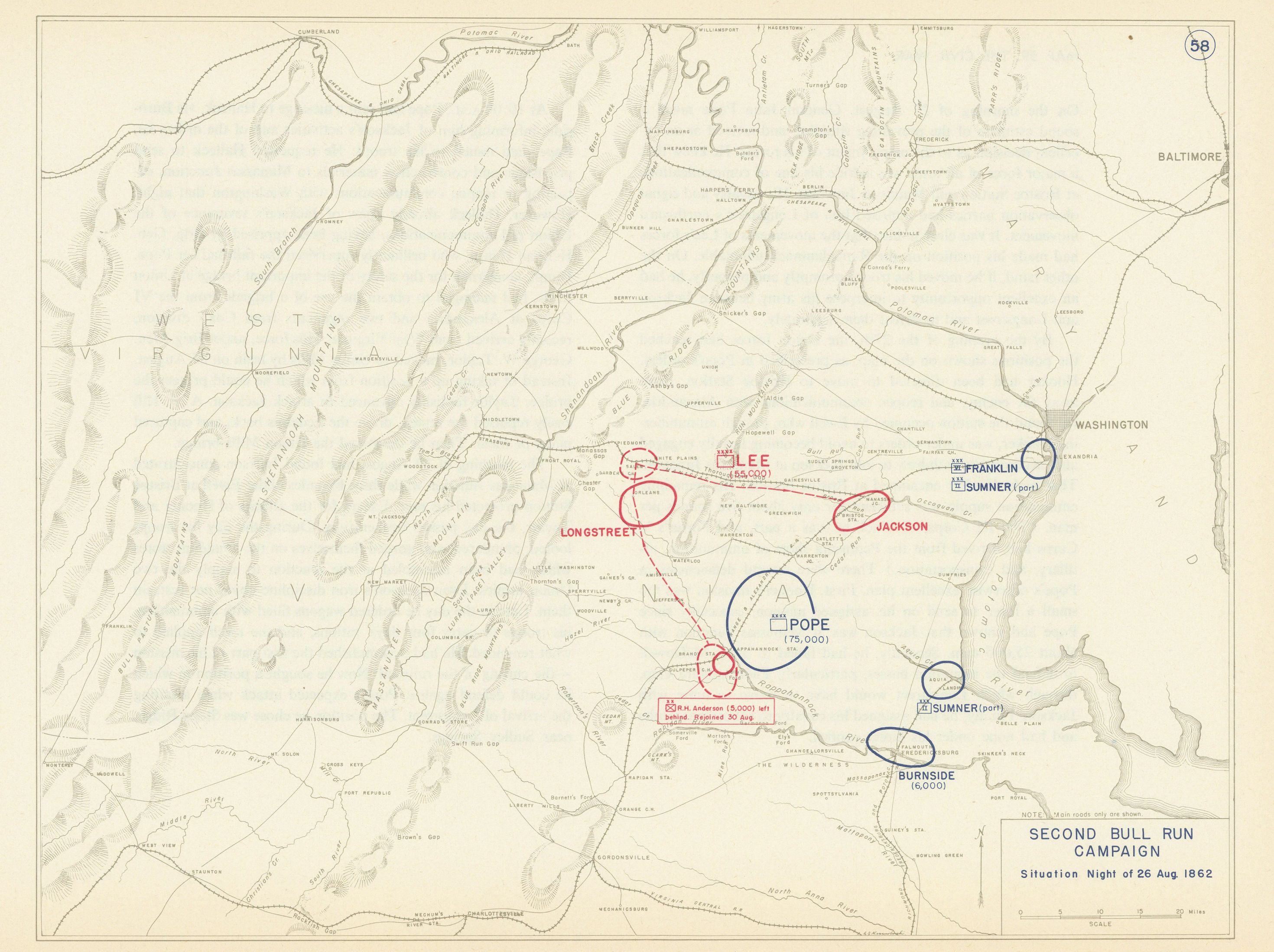 Associate Product American Civil War. Night of 26 August 1862. Second Battle of Bull Run 1959 map