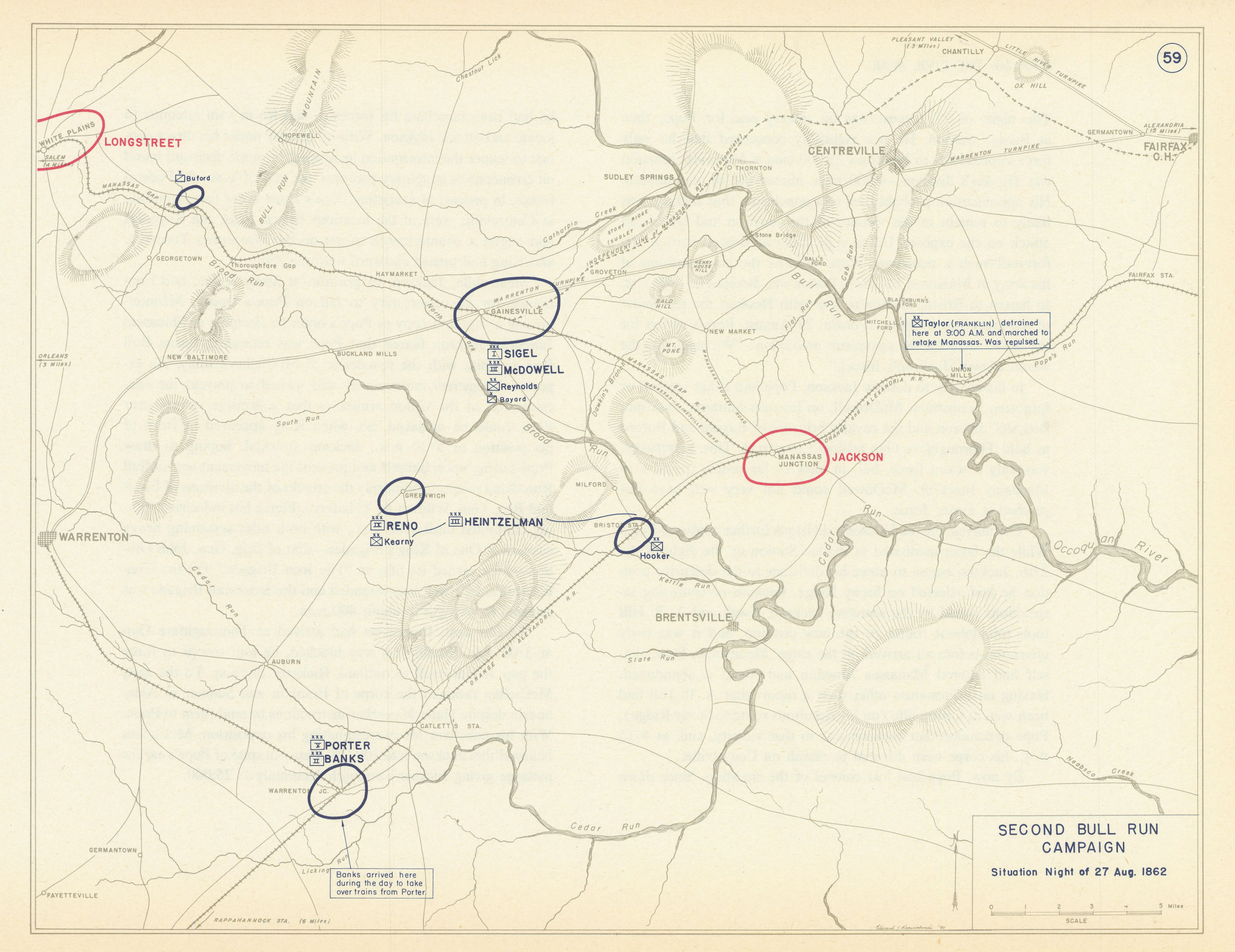 Associate Product American Civil War. Night of 27 August 1862. Second Battle of Bull Run 1959 map