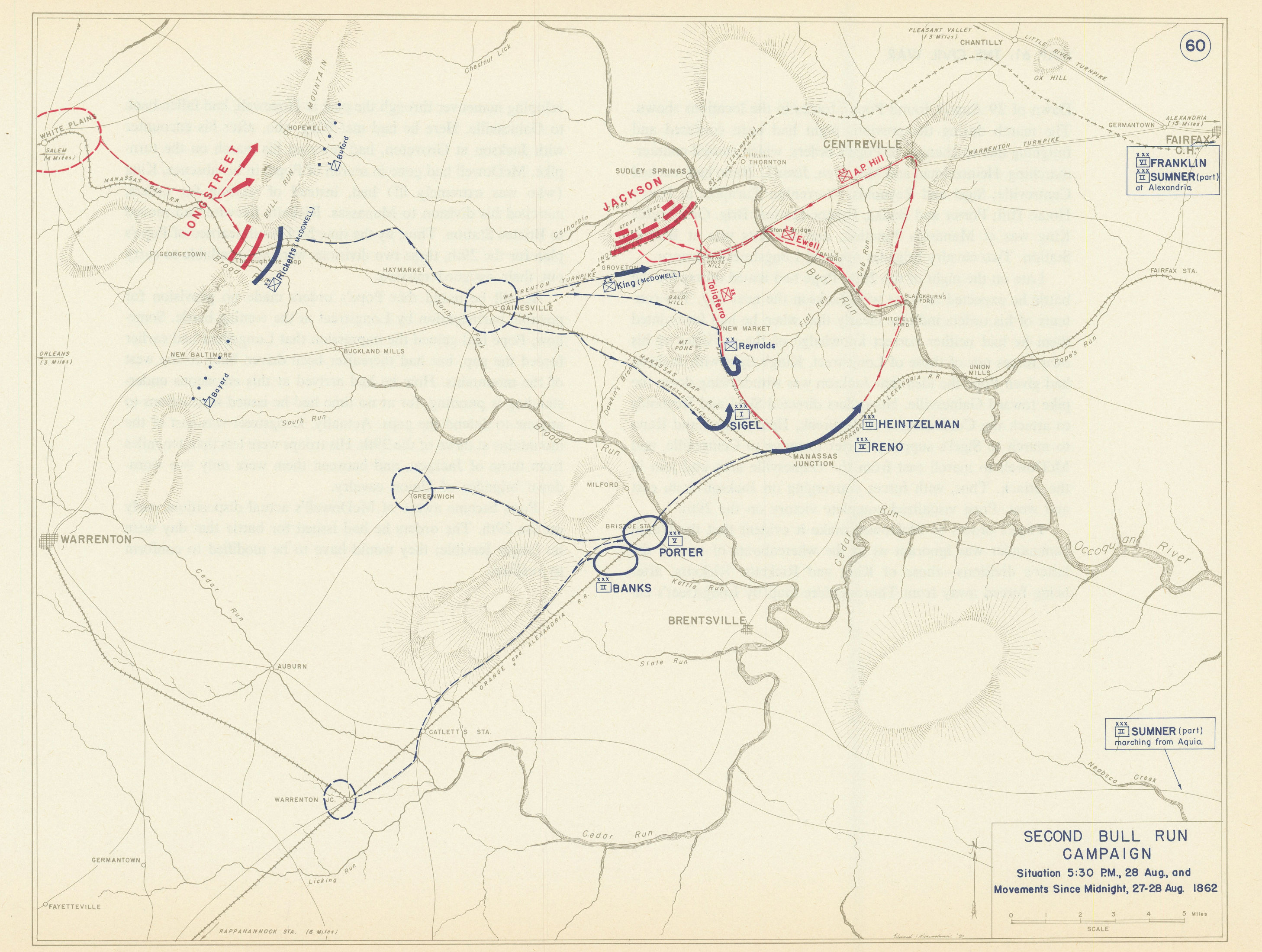 American Civil War. 27-28 August 1862. Second Battle of Bull Run 1959 old map