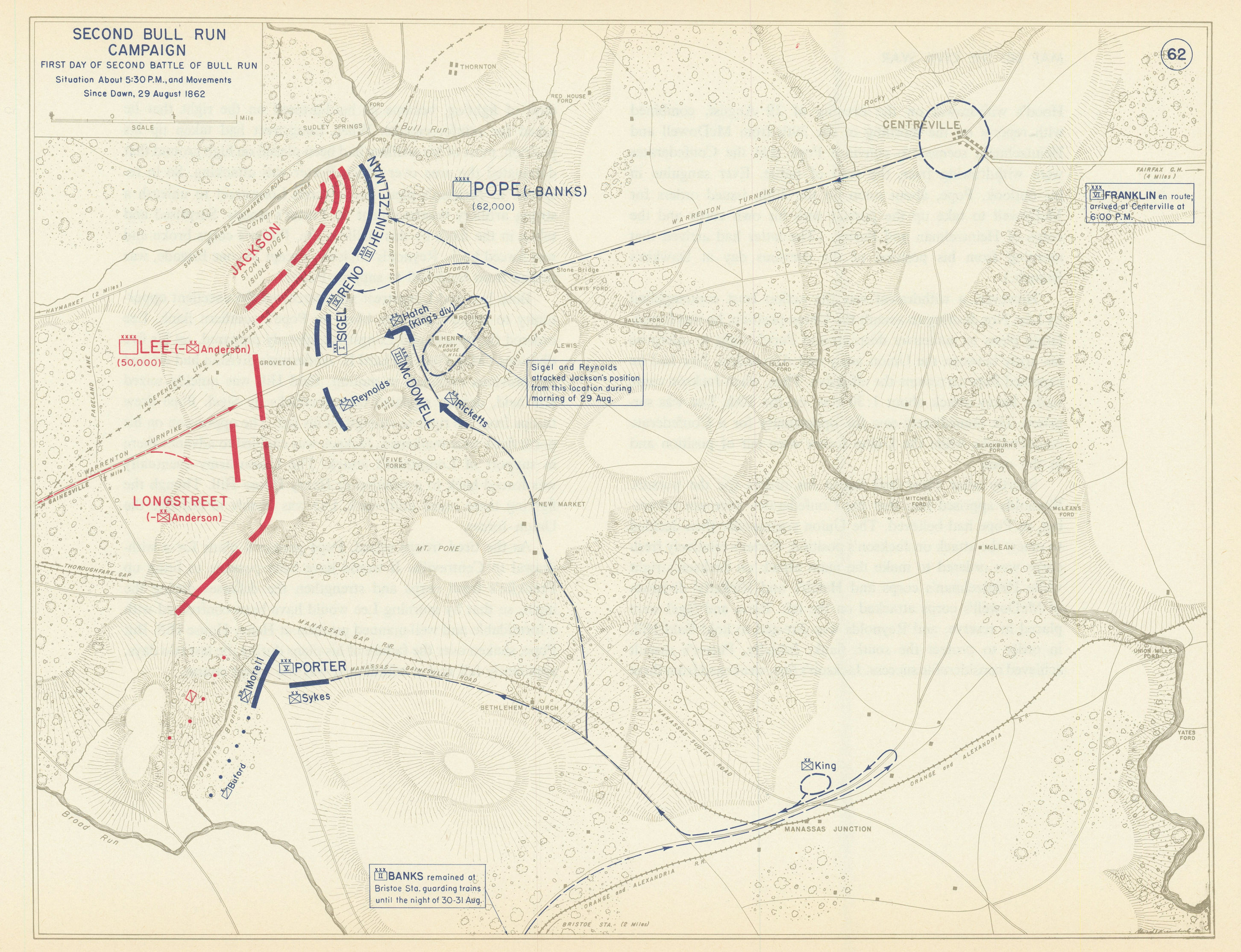 American Civil War. 29 August 1862. Second Battle of Bull Run 1959 old map