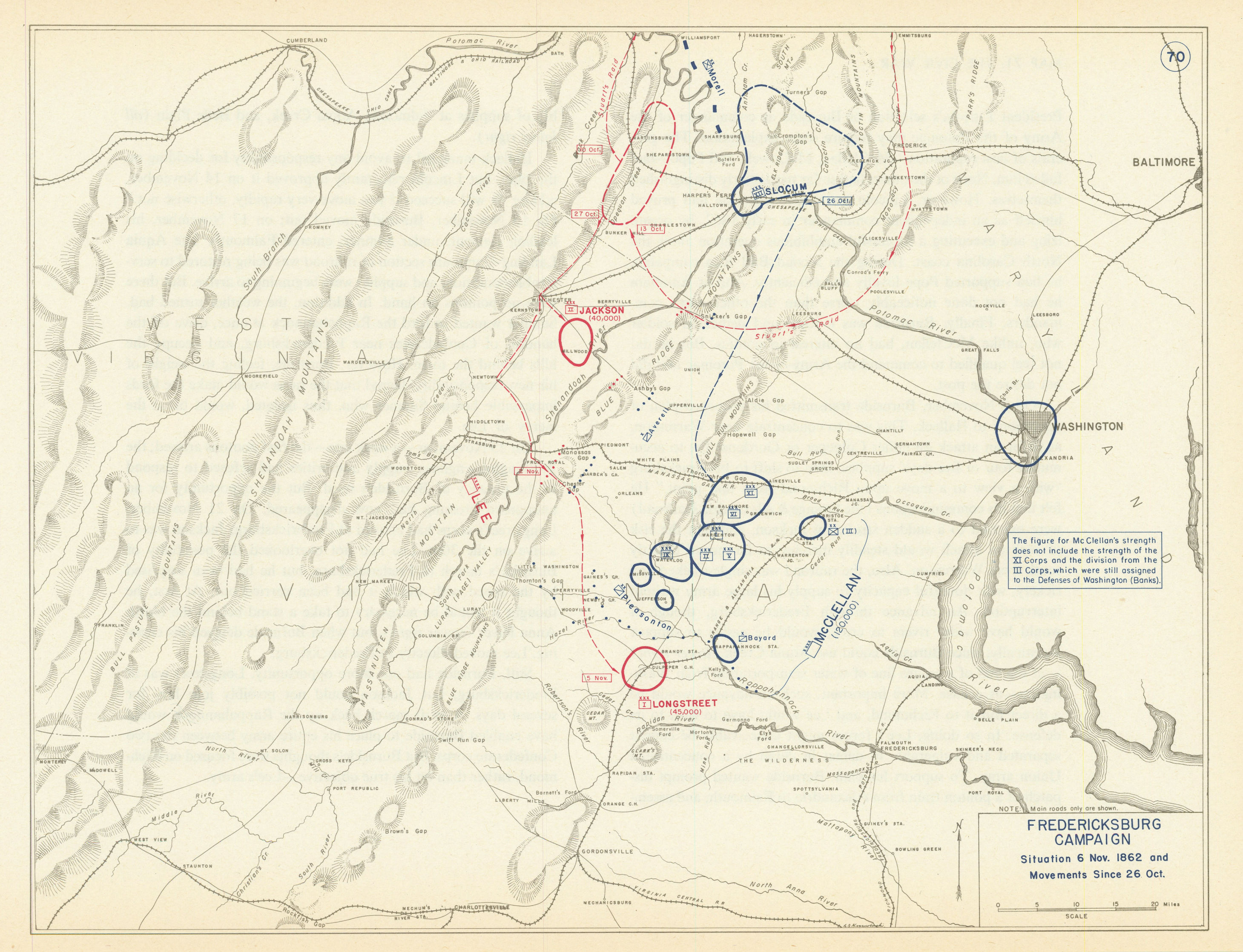 American Civil War. 26 Oct-6 Nov 1862 Fredericksburg Campaign 1959 old map