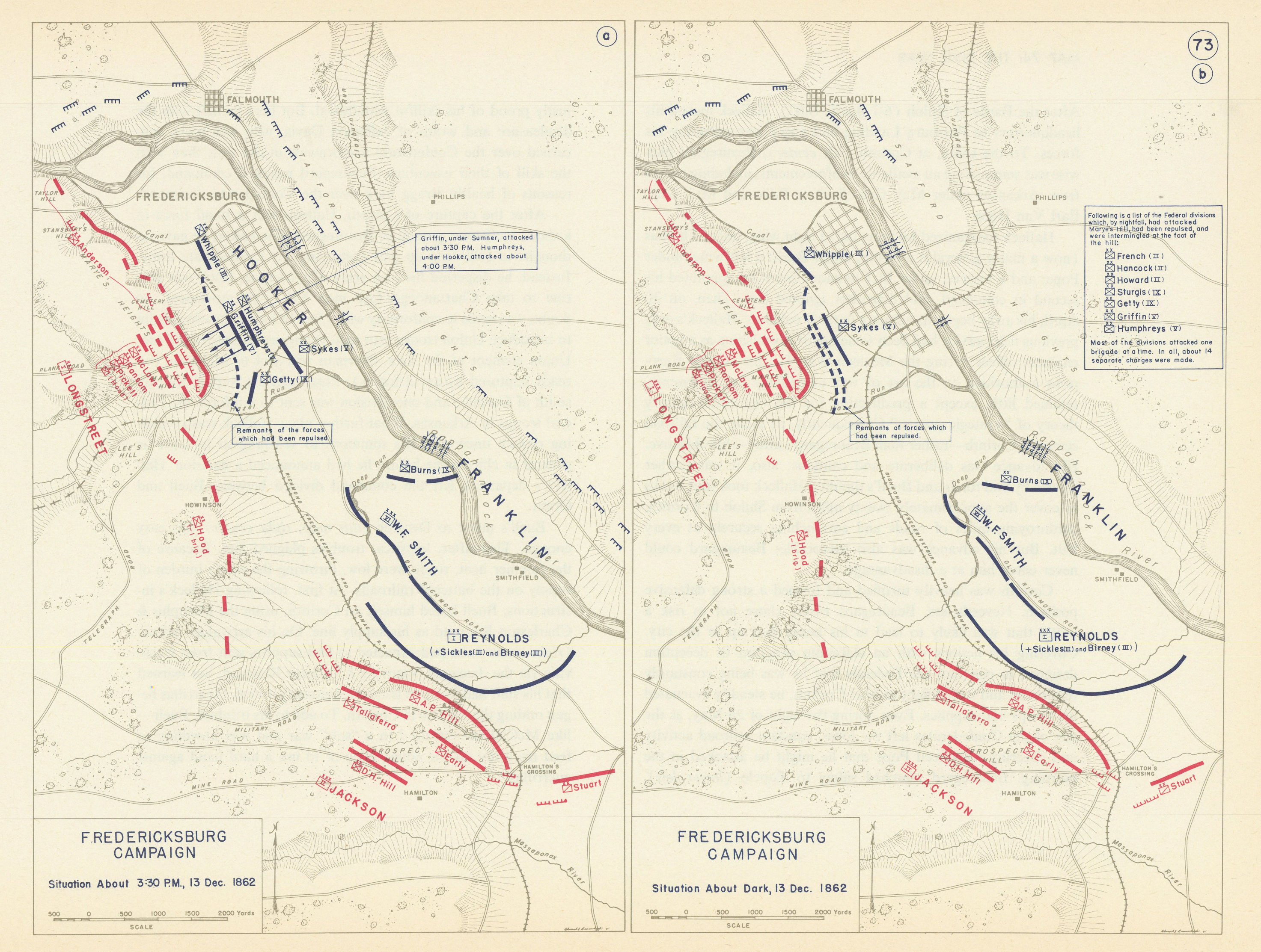 Associate Product American Civil War. Afternoon 13 December 1862 Battle of Fredericksburg 1959 map
