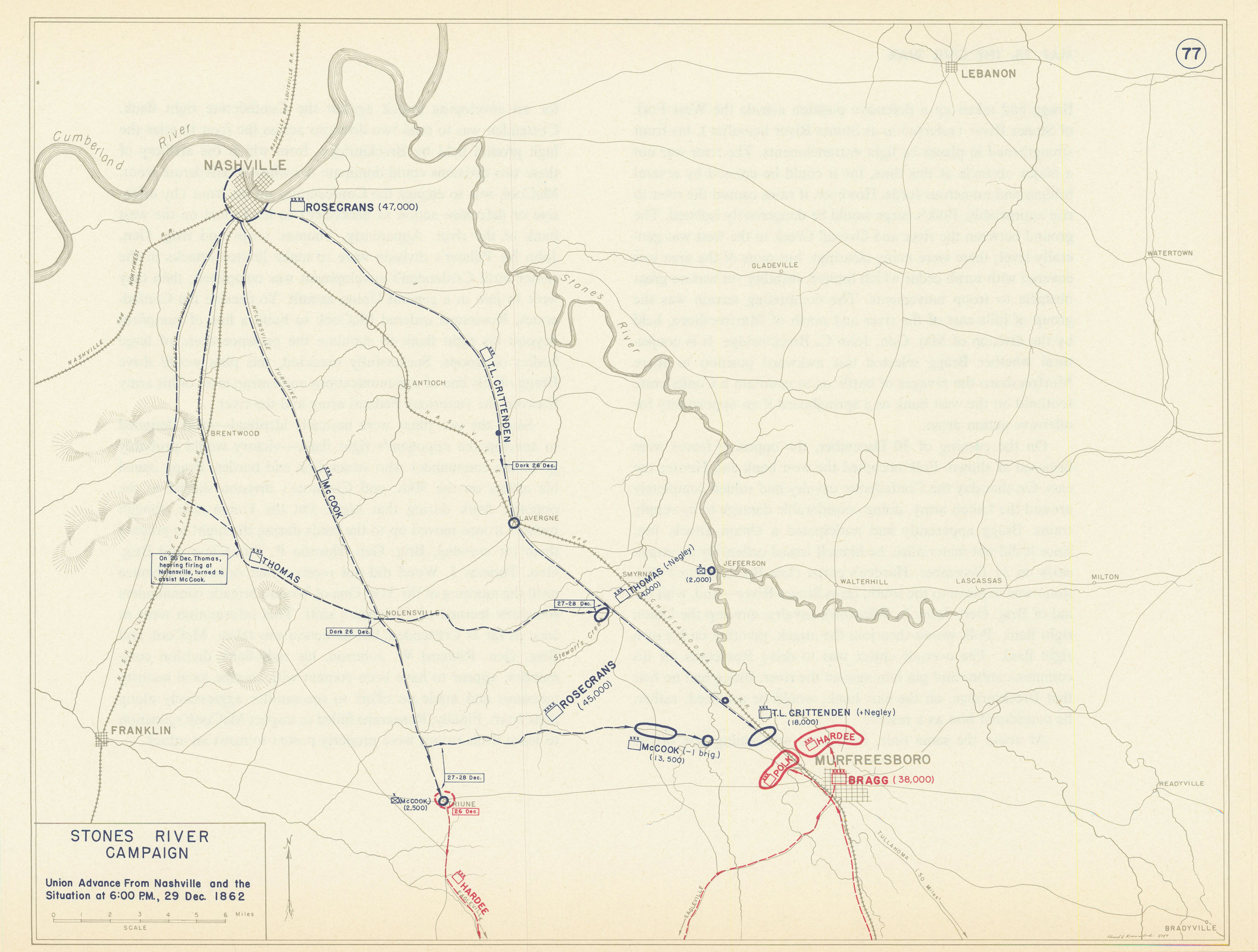 Associate Product American Civil War. 29 December 1862 Battle of Stones River. Nashville 1959 map
