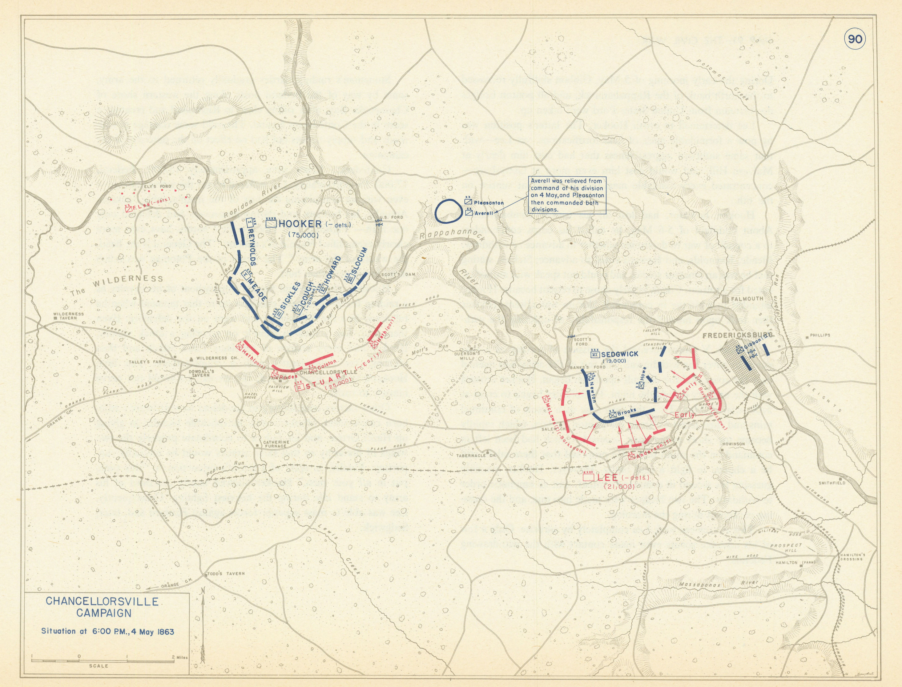 Associate Product American Civil War. 6pm, 4 May 1863. Battle of Chancellorsville 1959 old map