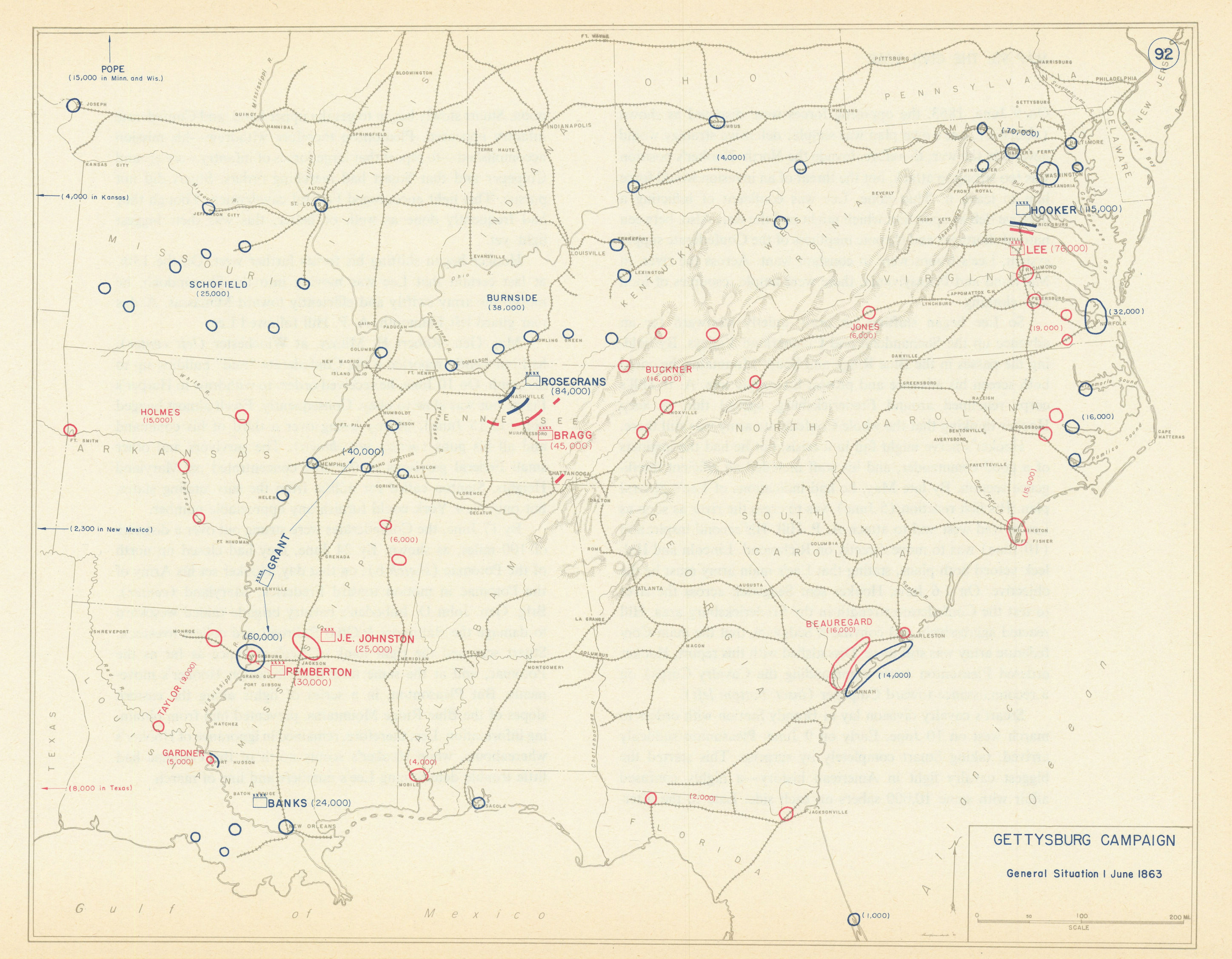 American Civil War. Gettysburg Campaign. 1 June 1863 General Situation 1959 map