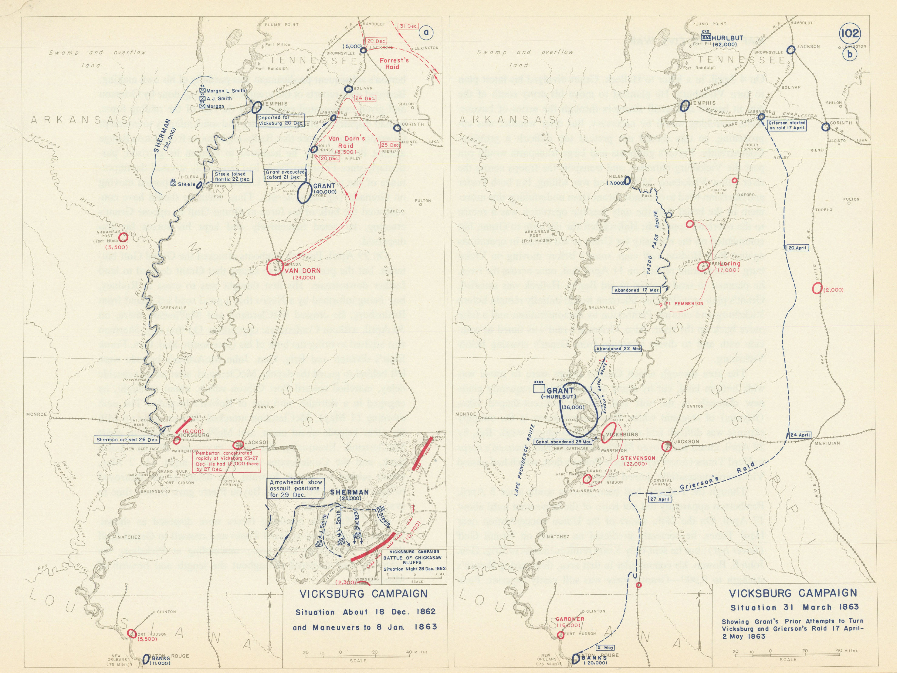 Associate Product American Civil War. 12/1862-3/1863 Vicksburg Campaign. Chickasaw Bluffs 1959 map