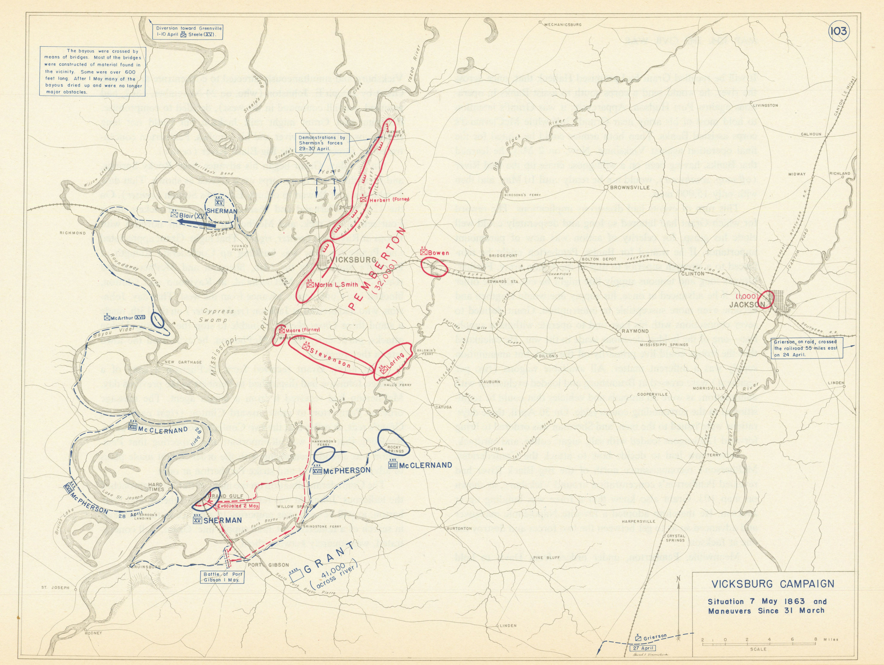 Associate Product American Civil War. 31 March-7 May 1863 Vicksburg Campaign 1959 old map