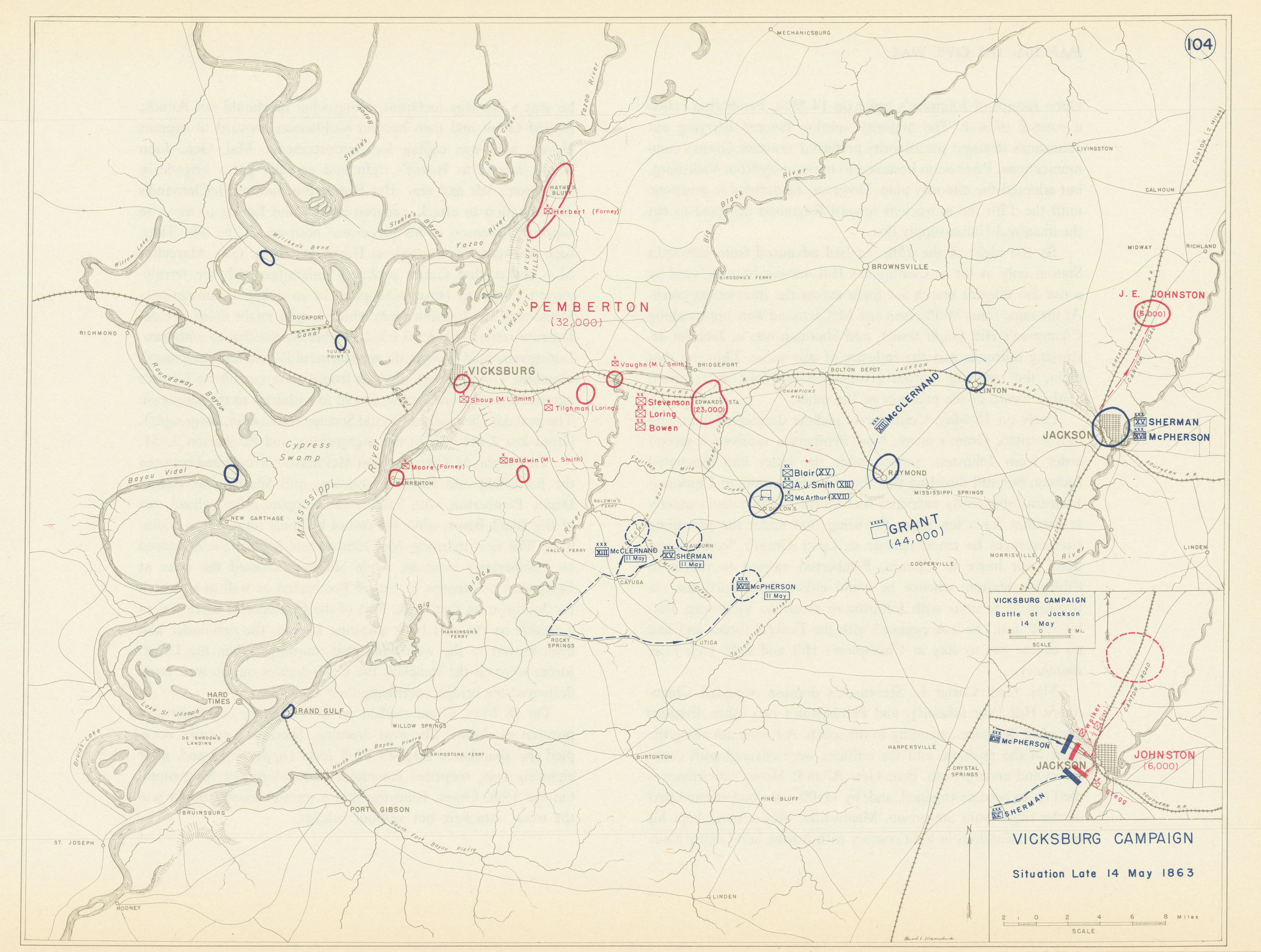 American Civil War. 14 May 1863 Vicksburg Campaign. Battle of Jackson 1959 map