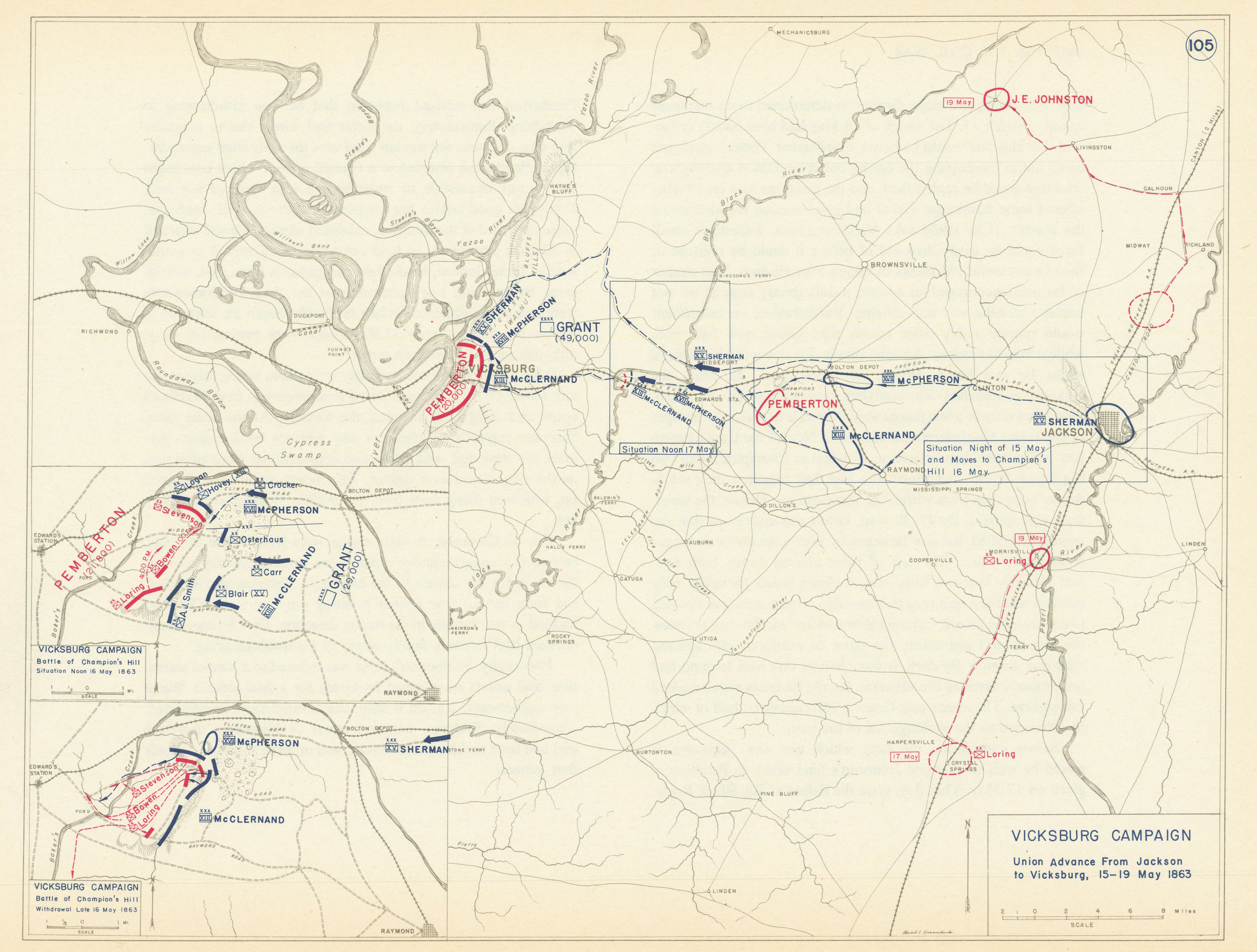 Associate Product American Civil War. 15-19 May 1863 Vicksburg Campaign. Champion's Hill 1959 map