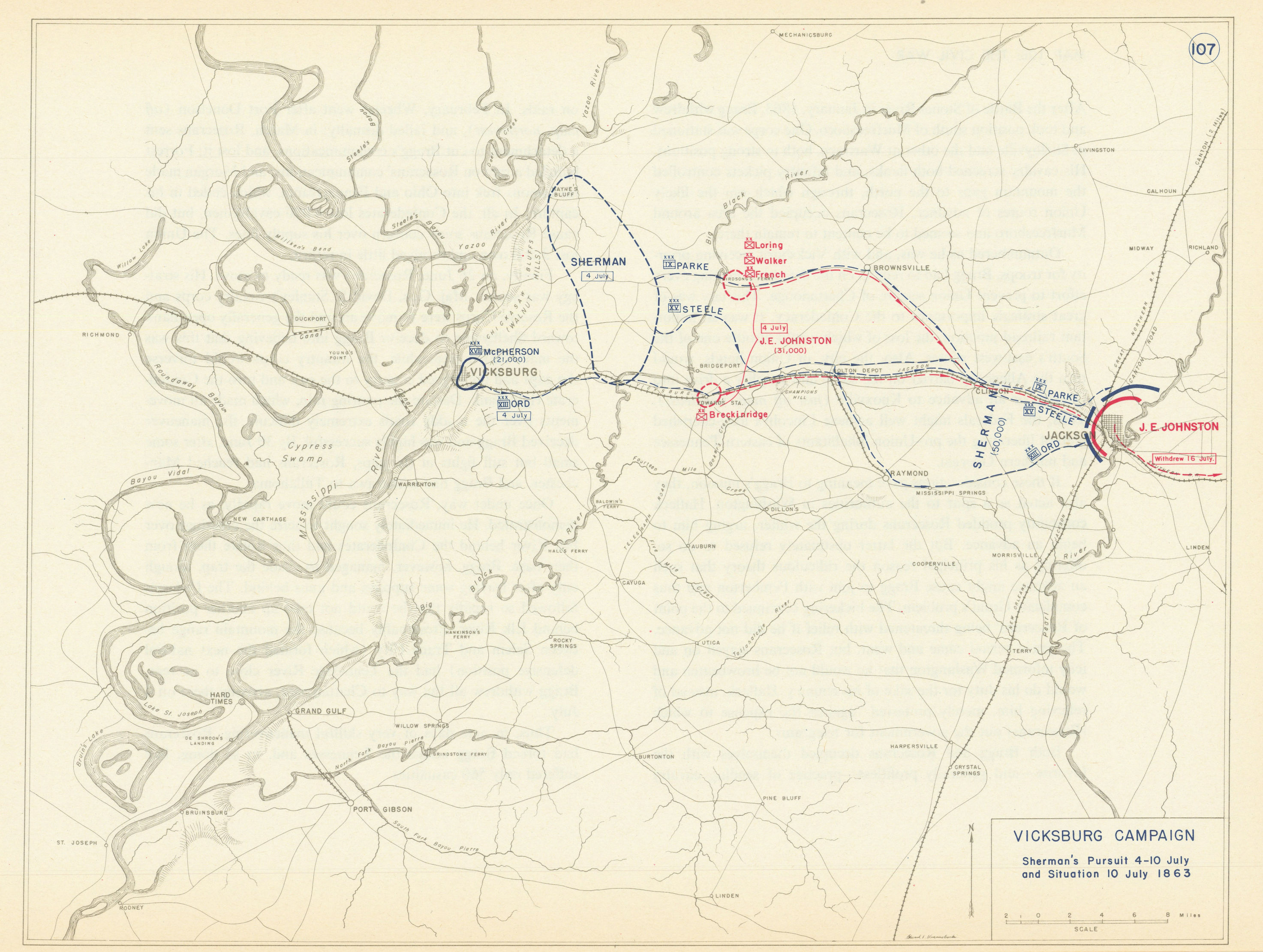 American Civil War 4-10 July 1863 Vicksburg Campaign. Sherman's Pursuit 1959 map