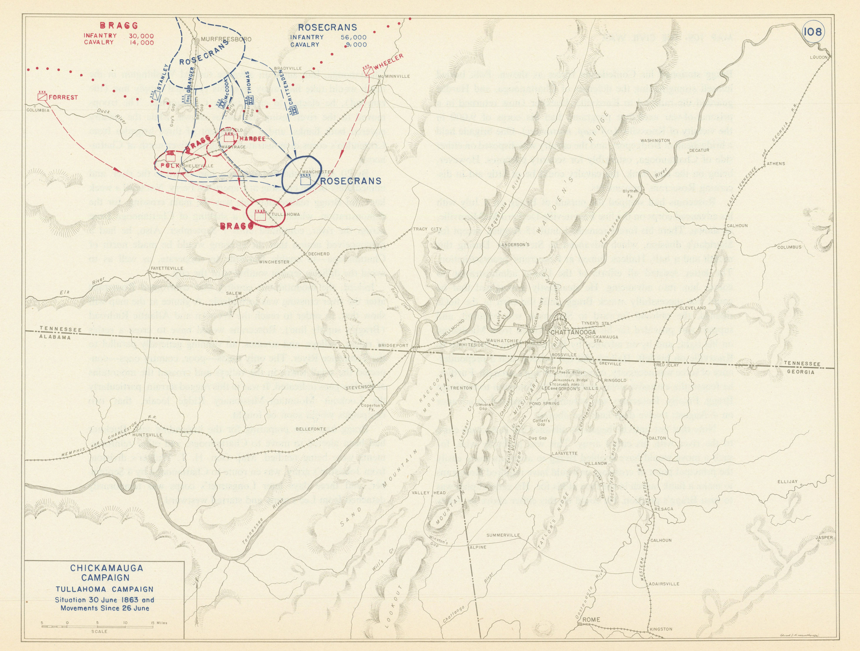 Associate Product American Civil War. 26-30 June 1863 Chickamauga/Tullahoma Campaign 1959 map