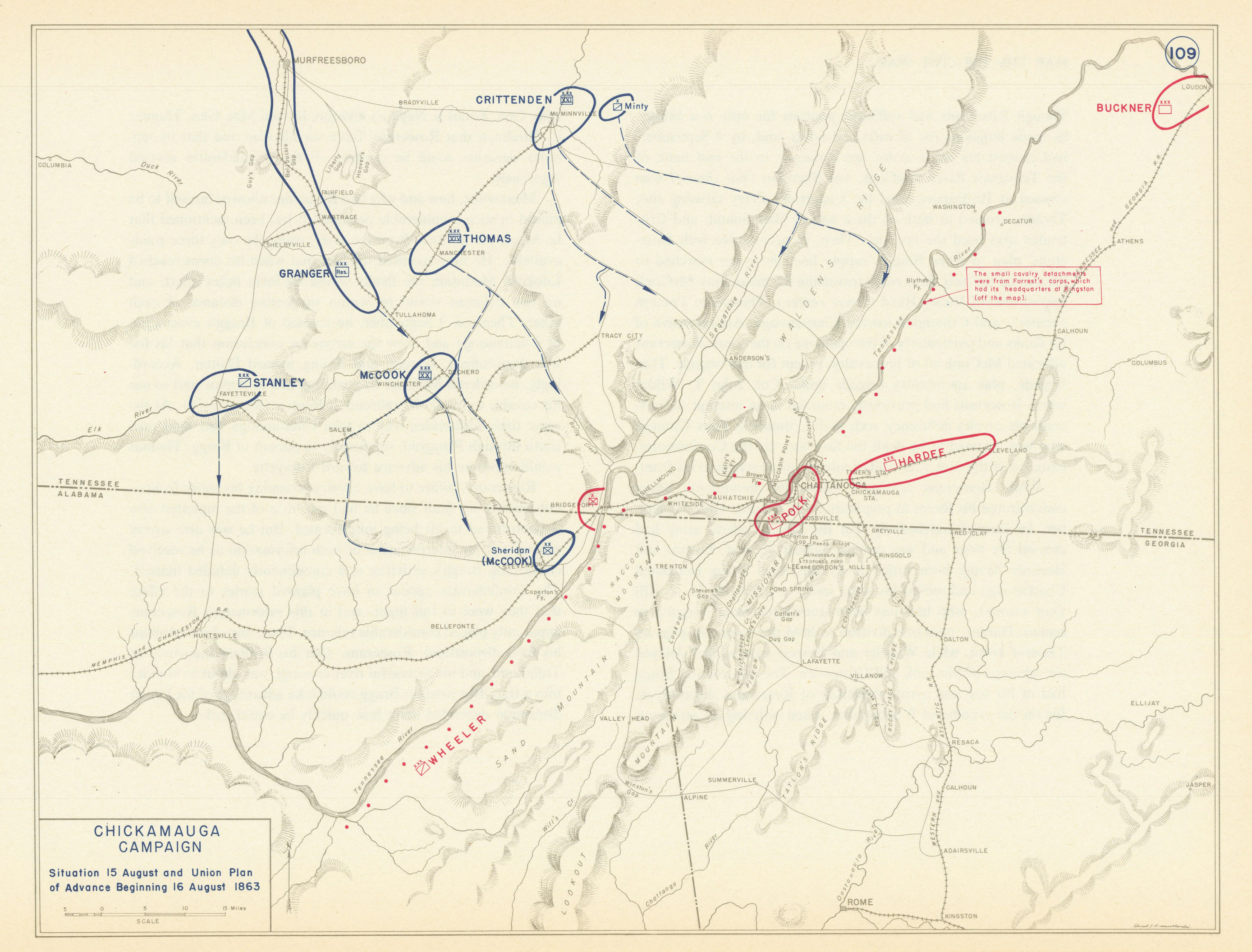 Associate Product American Civil War. 15-16 August 1863 Chickamauga Campaign. Union Plan 1959 map