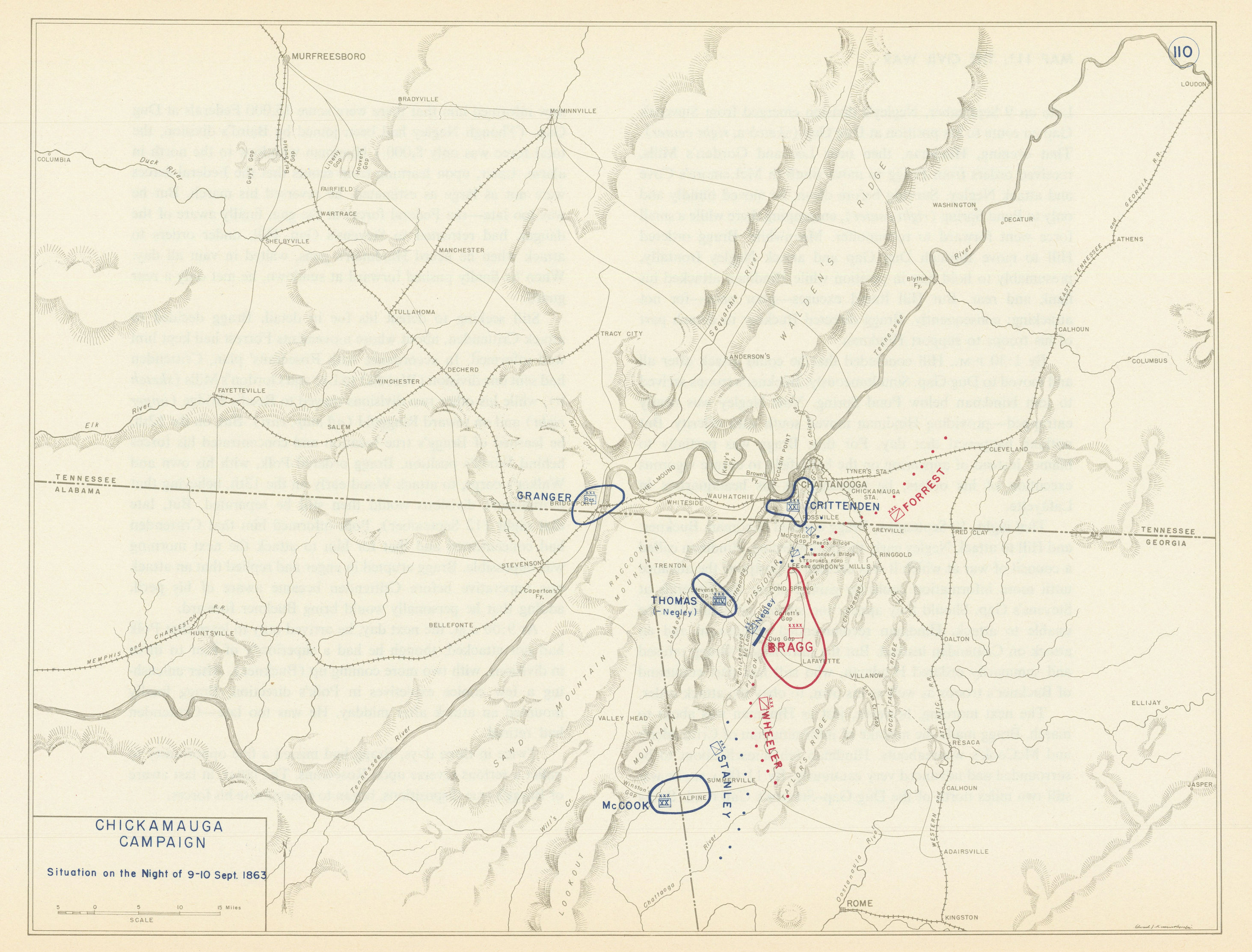 Associate Product American Civil War. 9-10 September 1863 Chickamauga Campaign 1959 old map