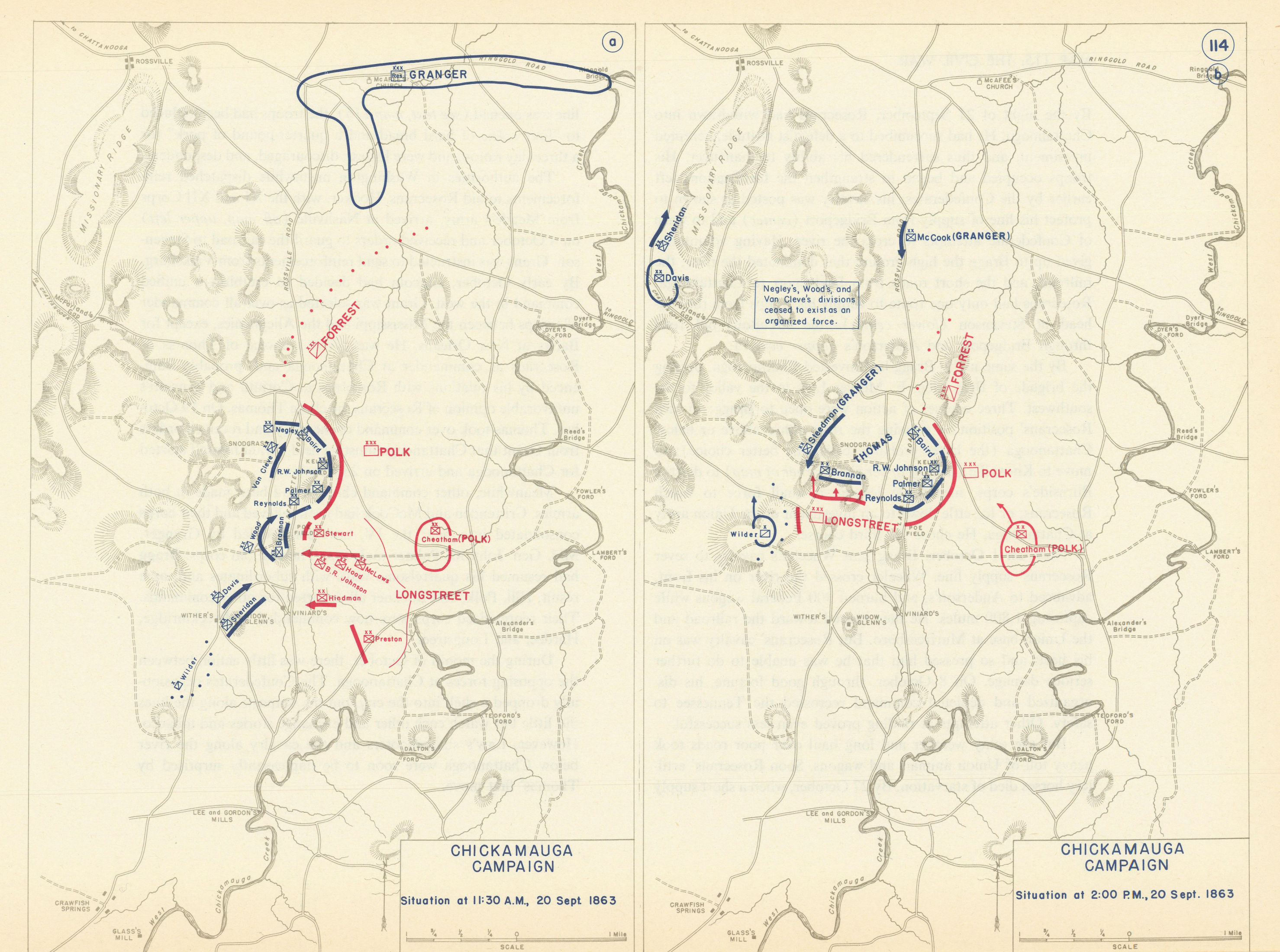 American Civil War. 11.30am-2pm 20 September 1863 Battle of Chickamauga 1959 map